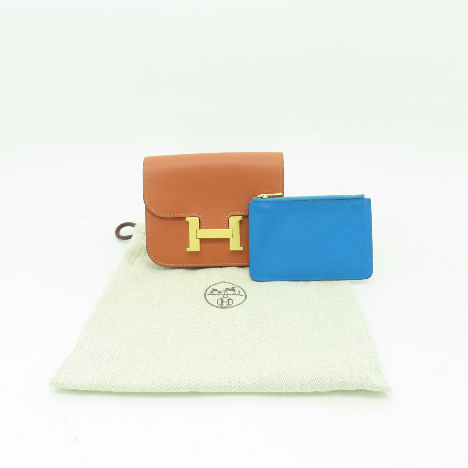 HERMES Evercolor皮革Constance Slim金扣錢包Vert-De-Gris棕色