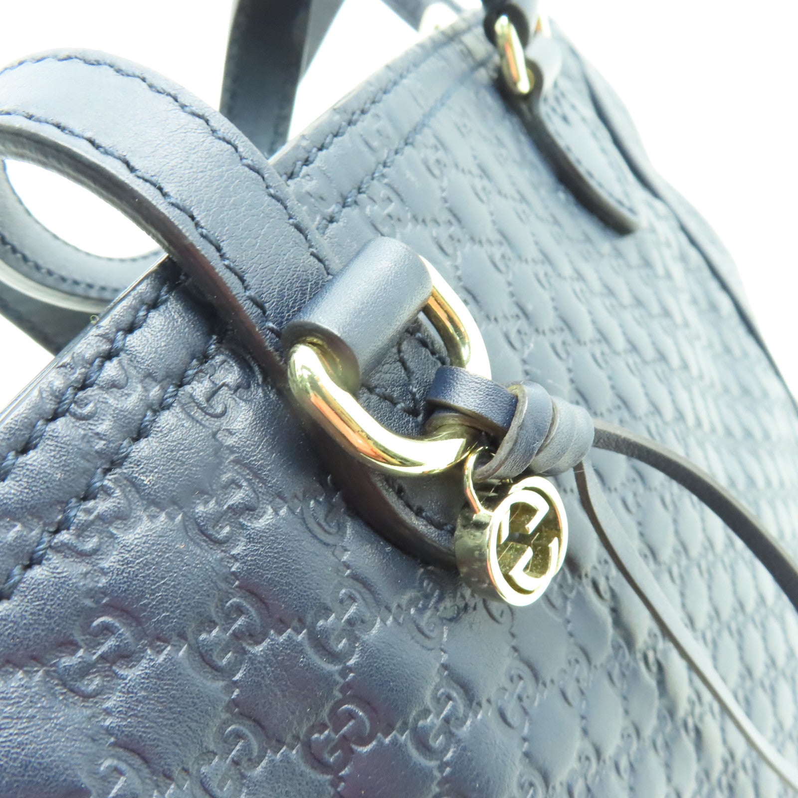 GUCCI 牛皮皮革2 Way Shoulder金扣手挽肩背兩用袋深藍色