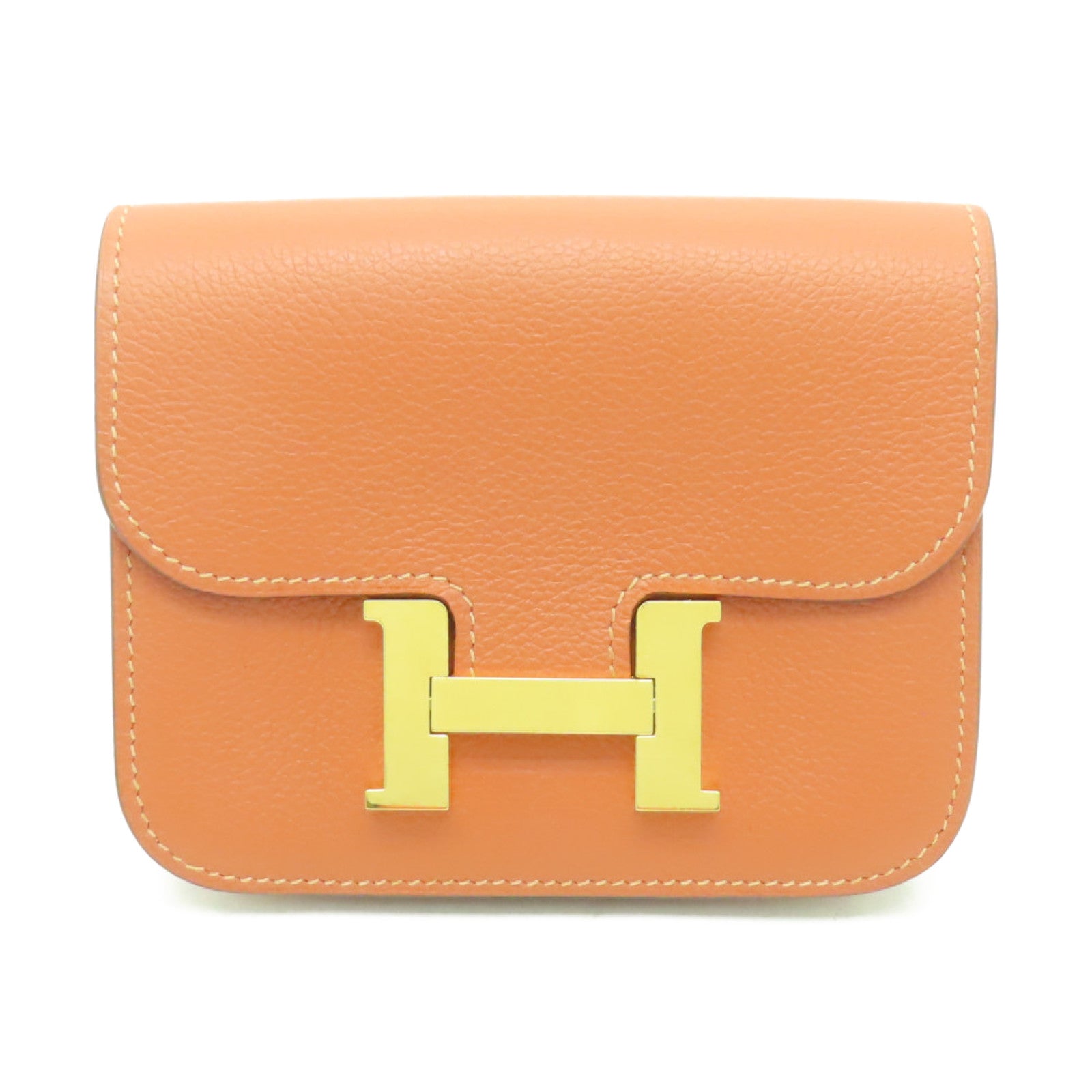 HERMES Evercolor皮革Constance Slim金扣錢包Vert-De-Gris棕色