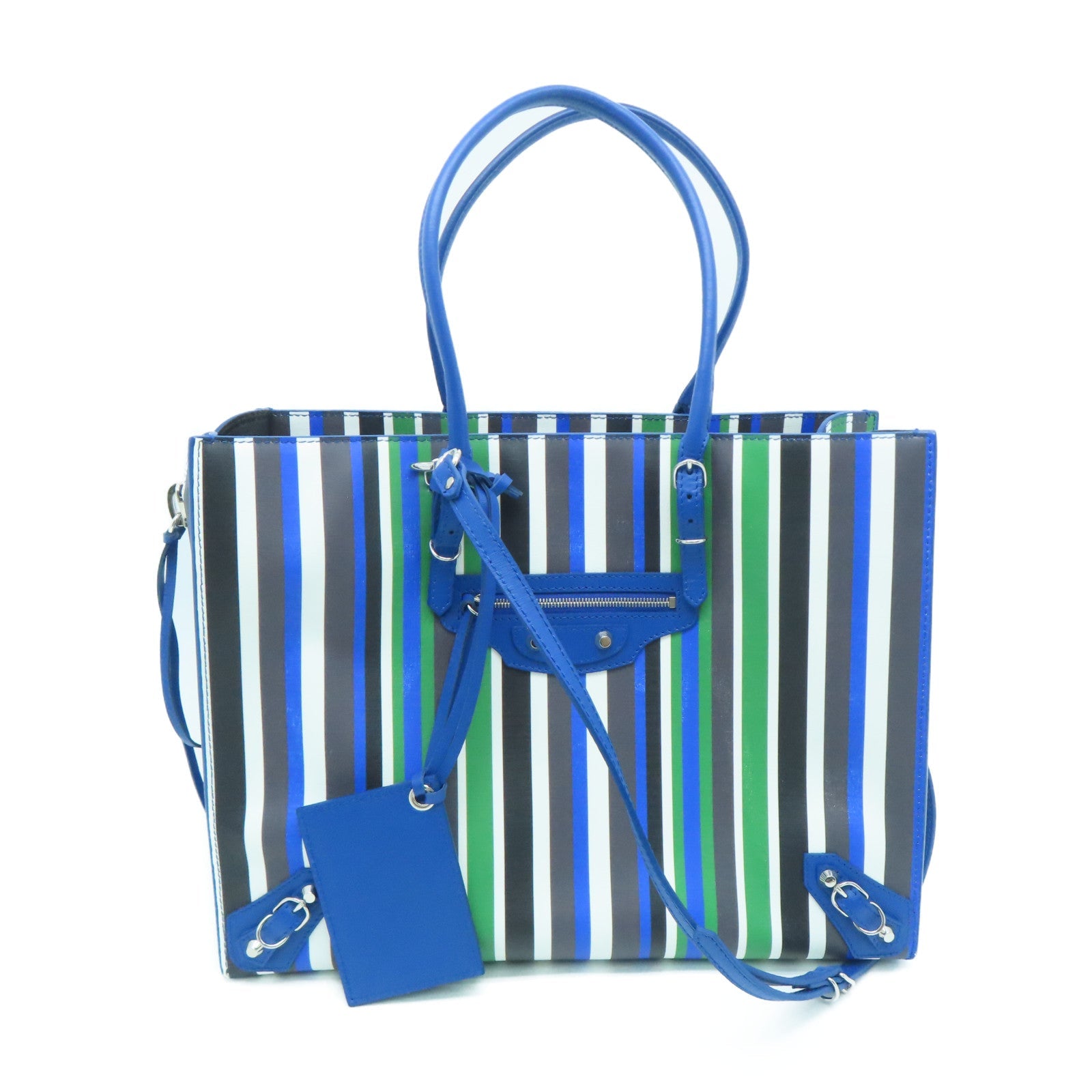 BALENCIAGA 【激減優惠】牛皮皮革Multicolor Stripe Leather Papier A6 Tote手挽肩背兩用袋藍色