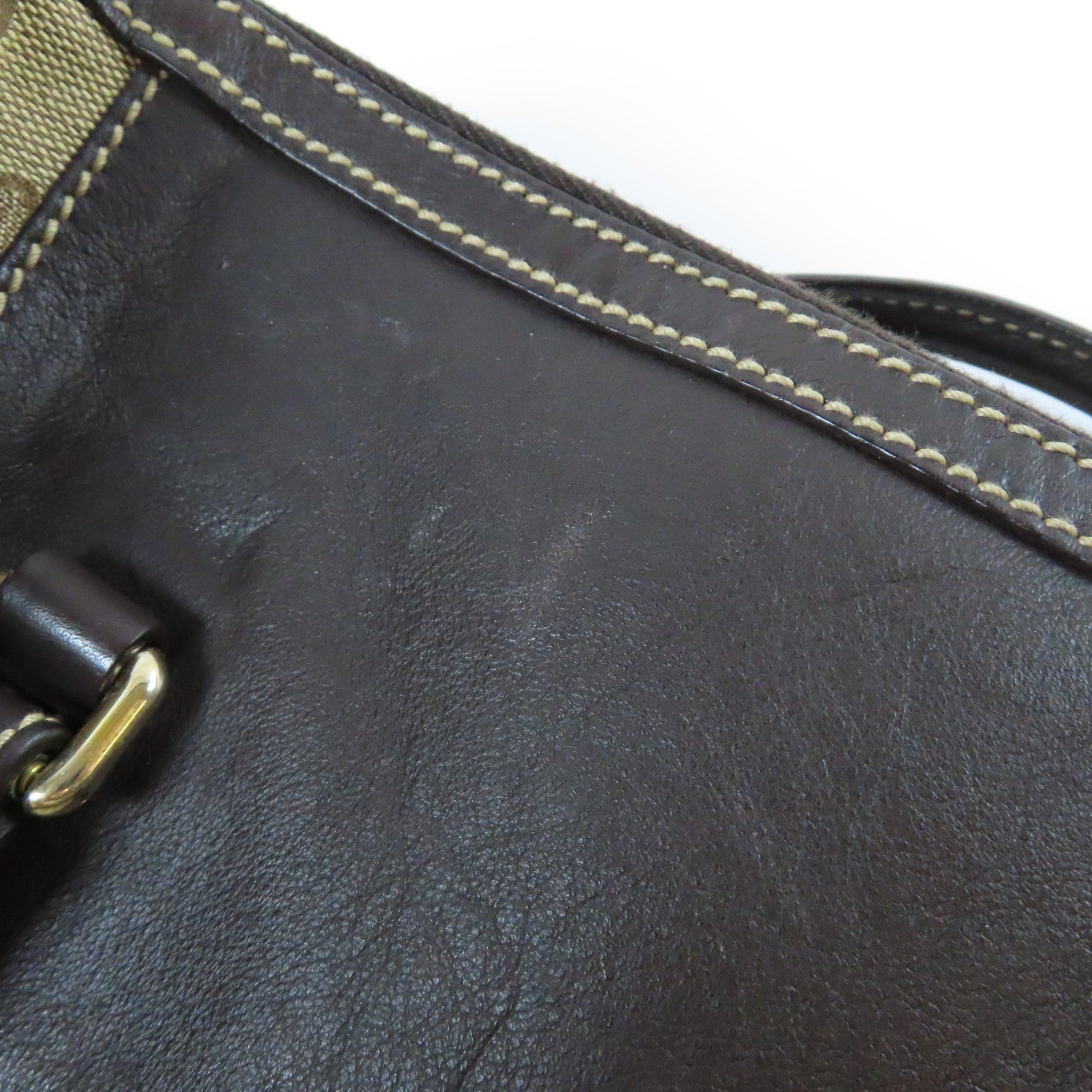GUCCI 帆布Handbag金扣手挽袋啡色