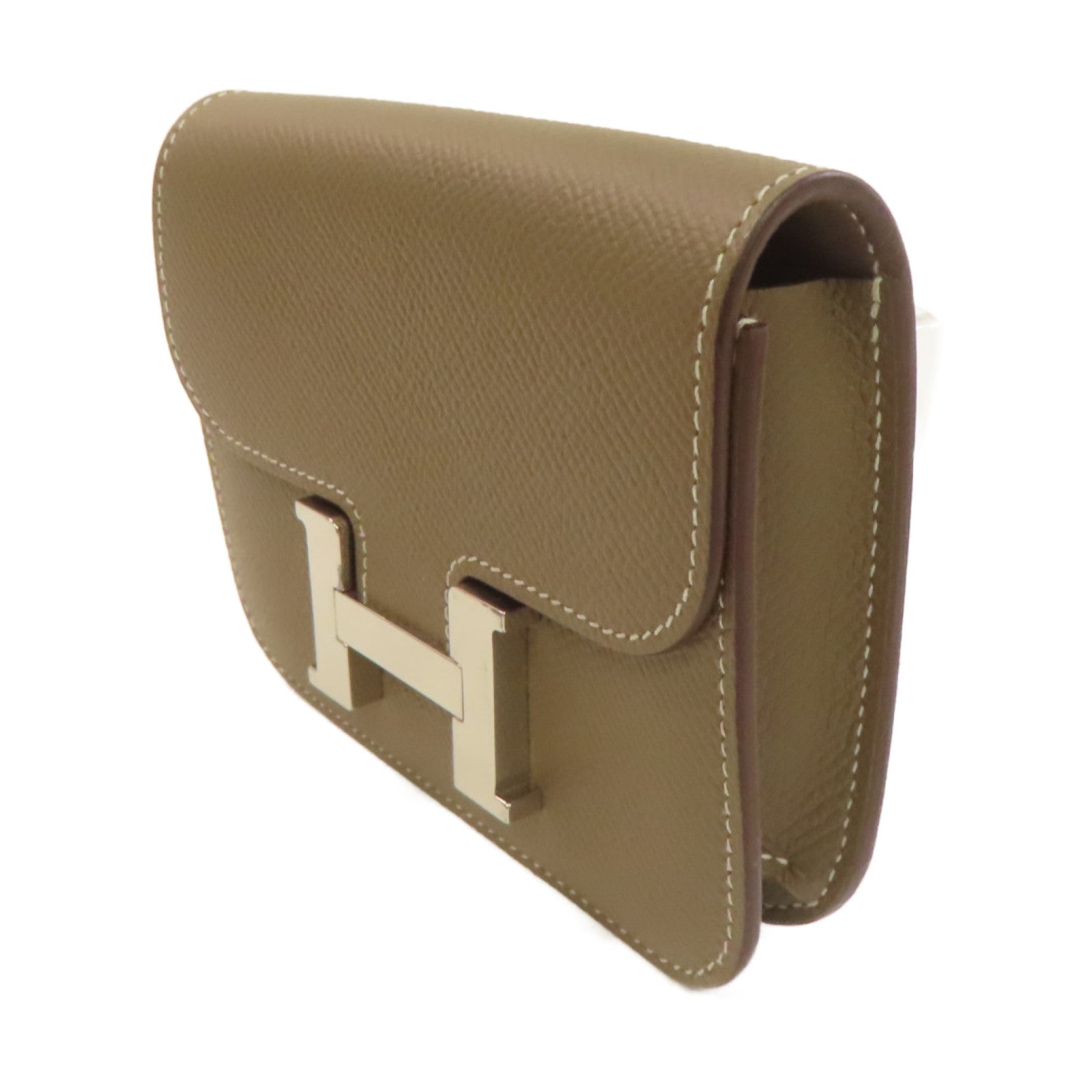 HERMES Epsom皮革Constance Slim Wallet銀扣短錢包啡色