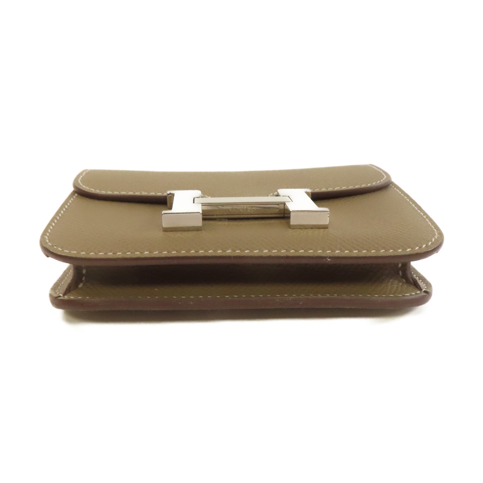 HERMES Epsom皮革Constance Slim Wallet銀扣短錢包啡色