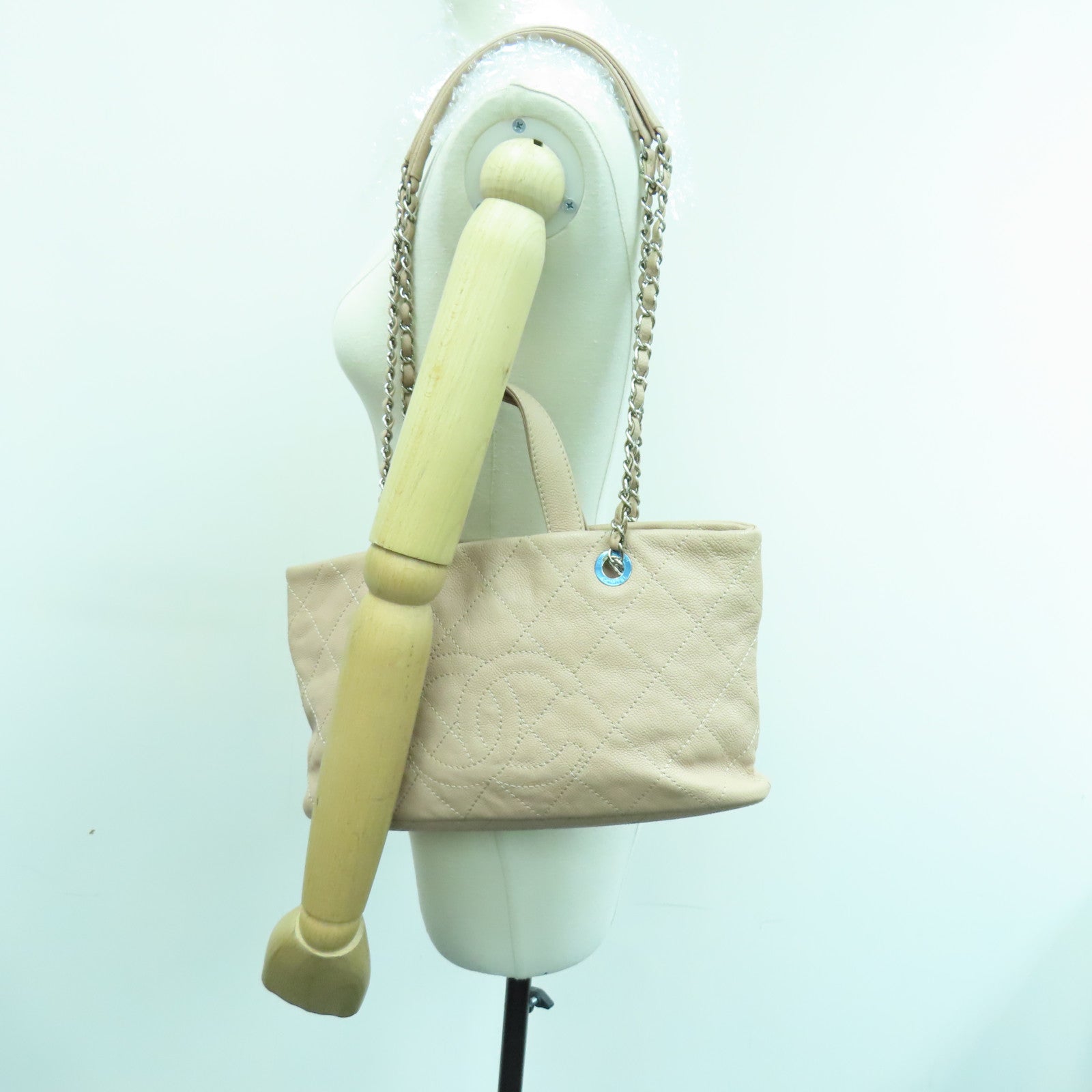 CHANEL Caviar菱格Chain Shoulder銀扣手挽肩背袋兩用袋粉紅色