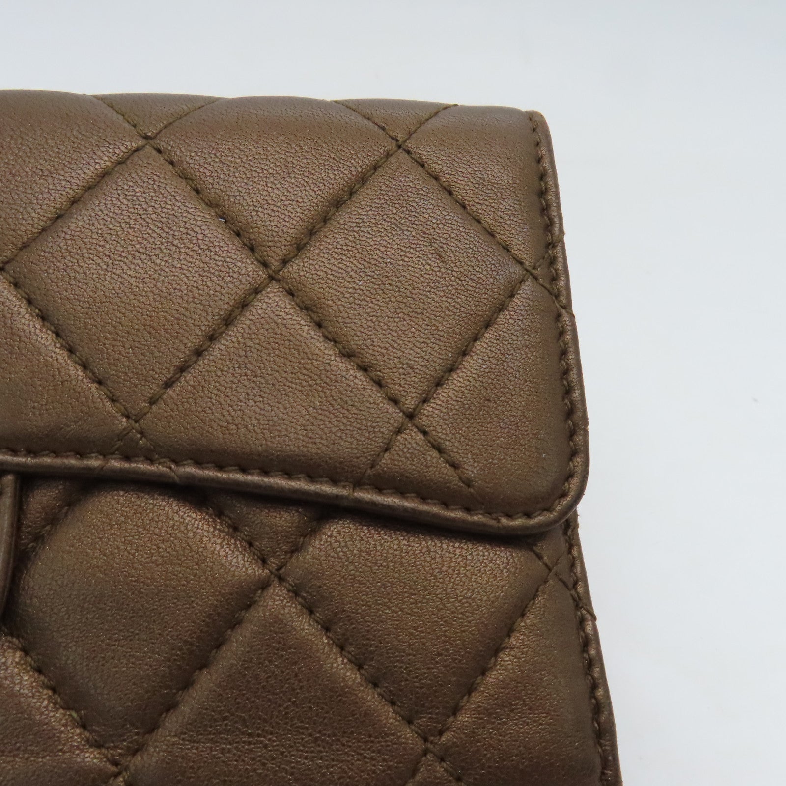 CHANEL 菱格牛皮皮革Long Wallet銀扣長錢包啡色