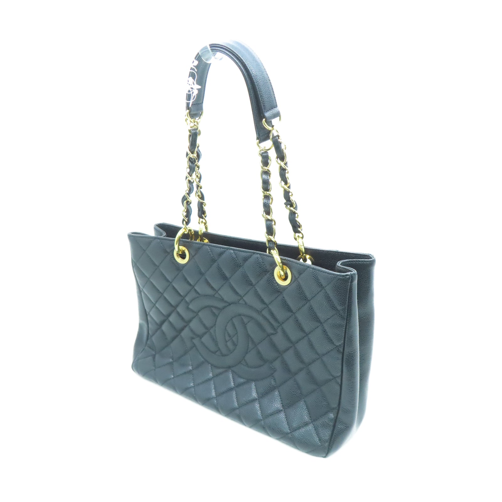 CHANEL 菱格Caviar皮革GST金扣链带肩背袋黑色