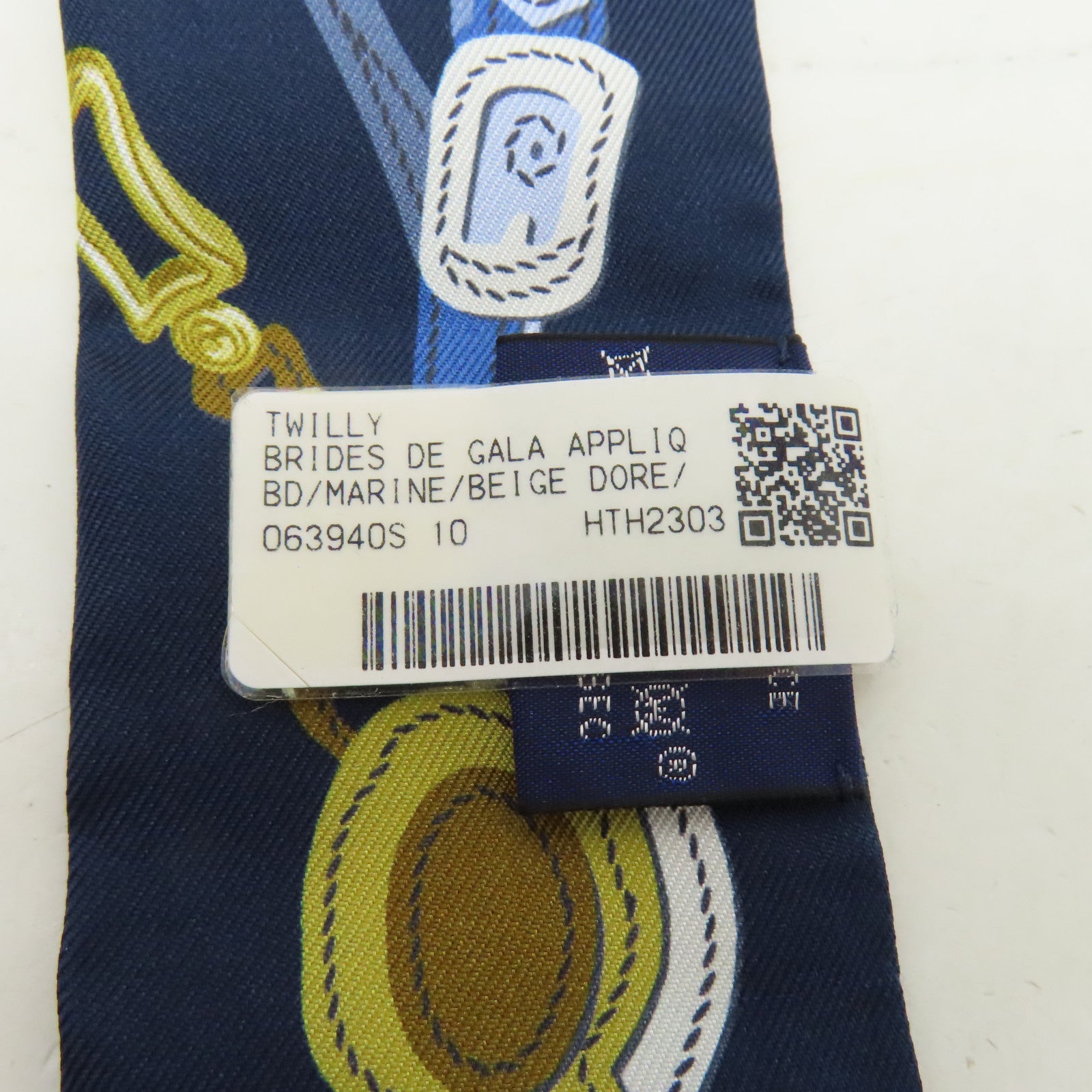 HERMES 絲質Twilly絲巾深藍色/黃色/啡色