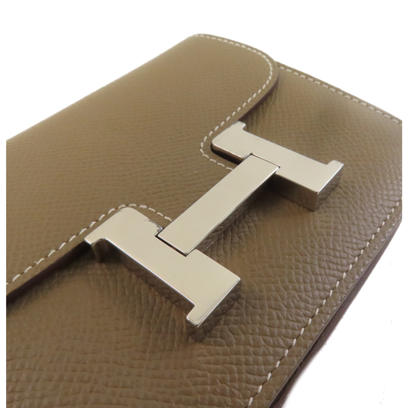 HERMES Epsom皮革Constance Slim Wallet銀扣短錢包啡色