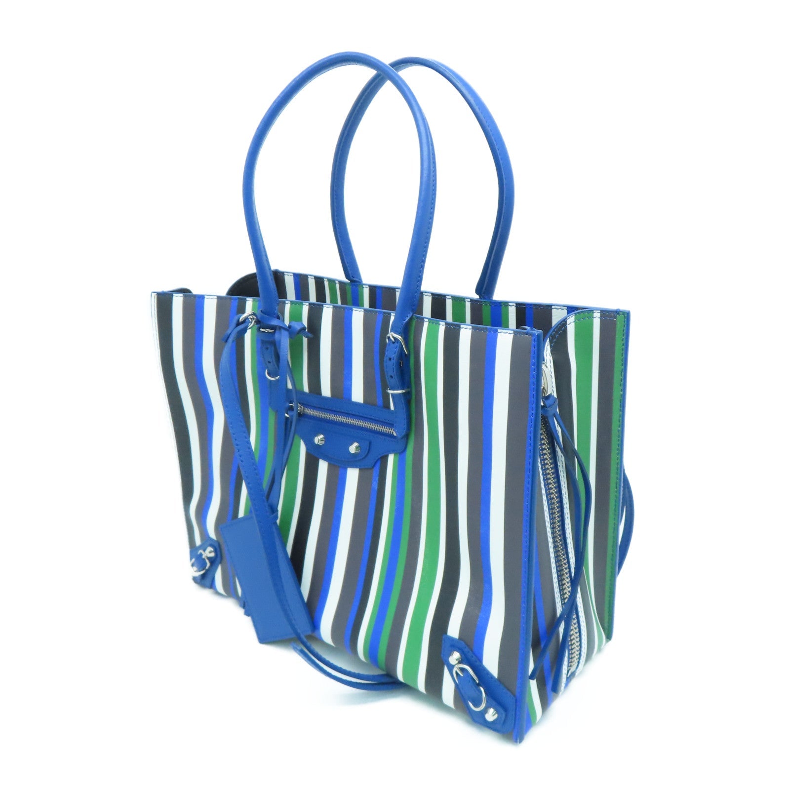 BALENCIAGA 【激減優惠】牛皮皮革Multicolor Stripe Leather Papier A6 Tote手挽肩背兩用袋藍色