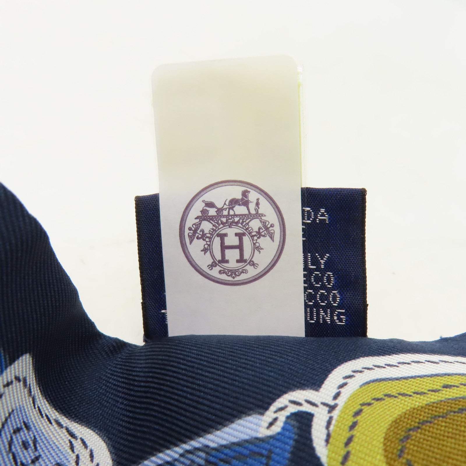 HERMES 絲質Twilly絲巾深藍色/黃色/啡色