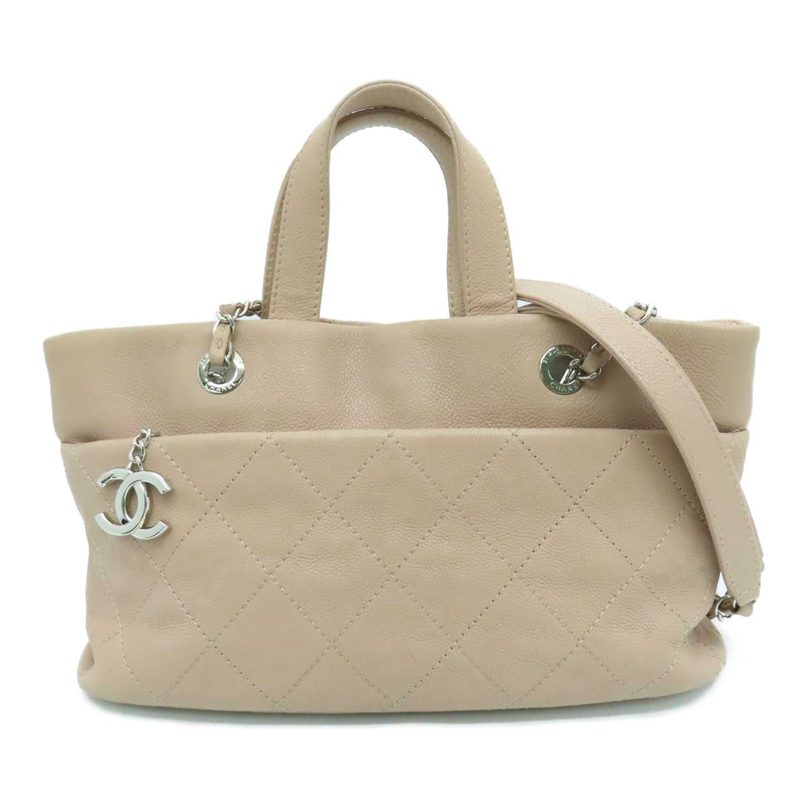 CHANEL Caviar菱格Chain Shoulder銀扣手挽肩背袋兩用袋粉紅色