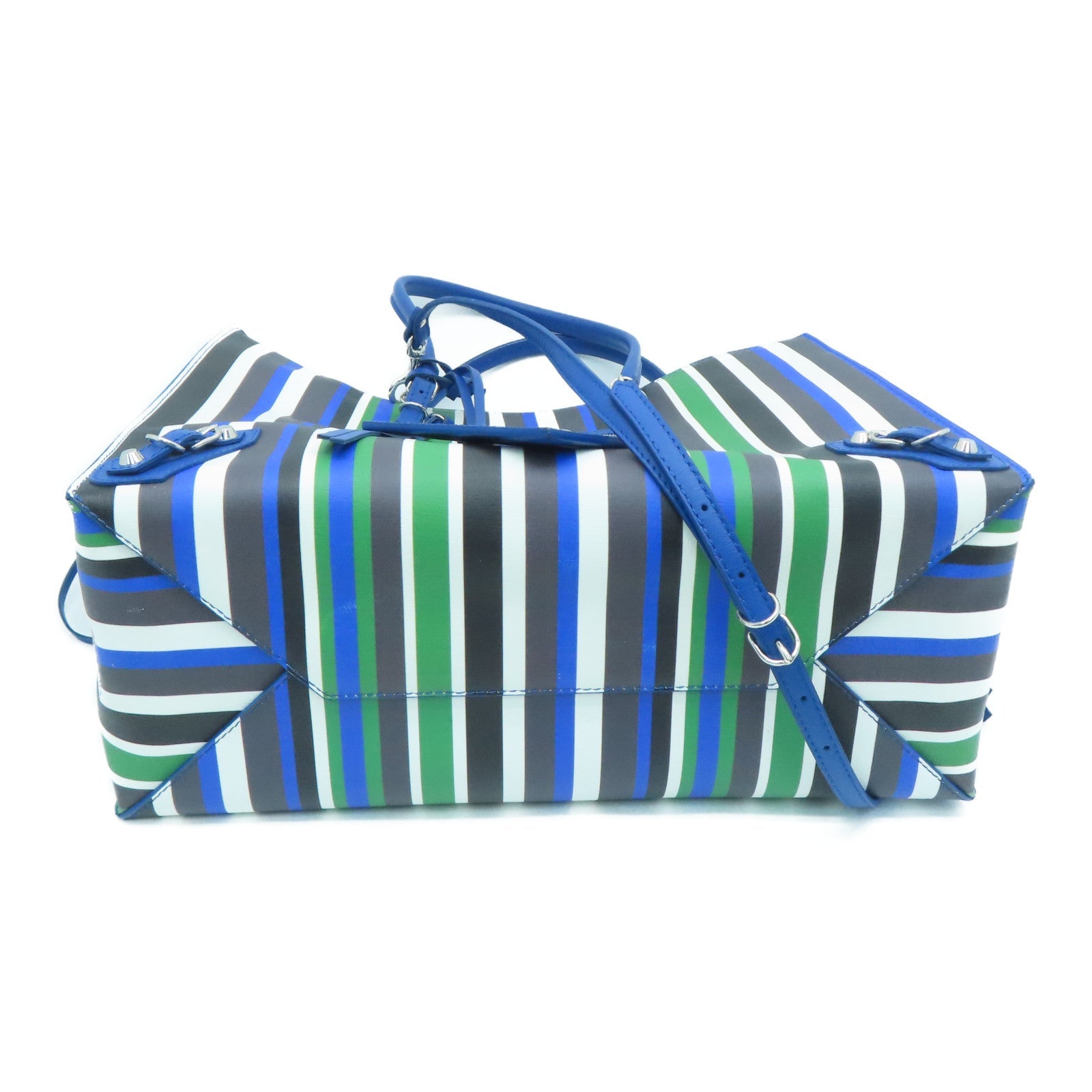 BALENCIAGA 【激減優惠】牛皮皮革Multicolor Stripe Leather Papier A6 Tote手挽肩背兩用袋藍色