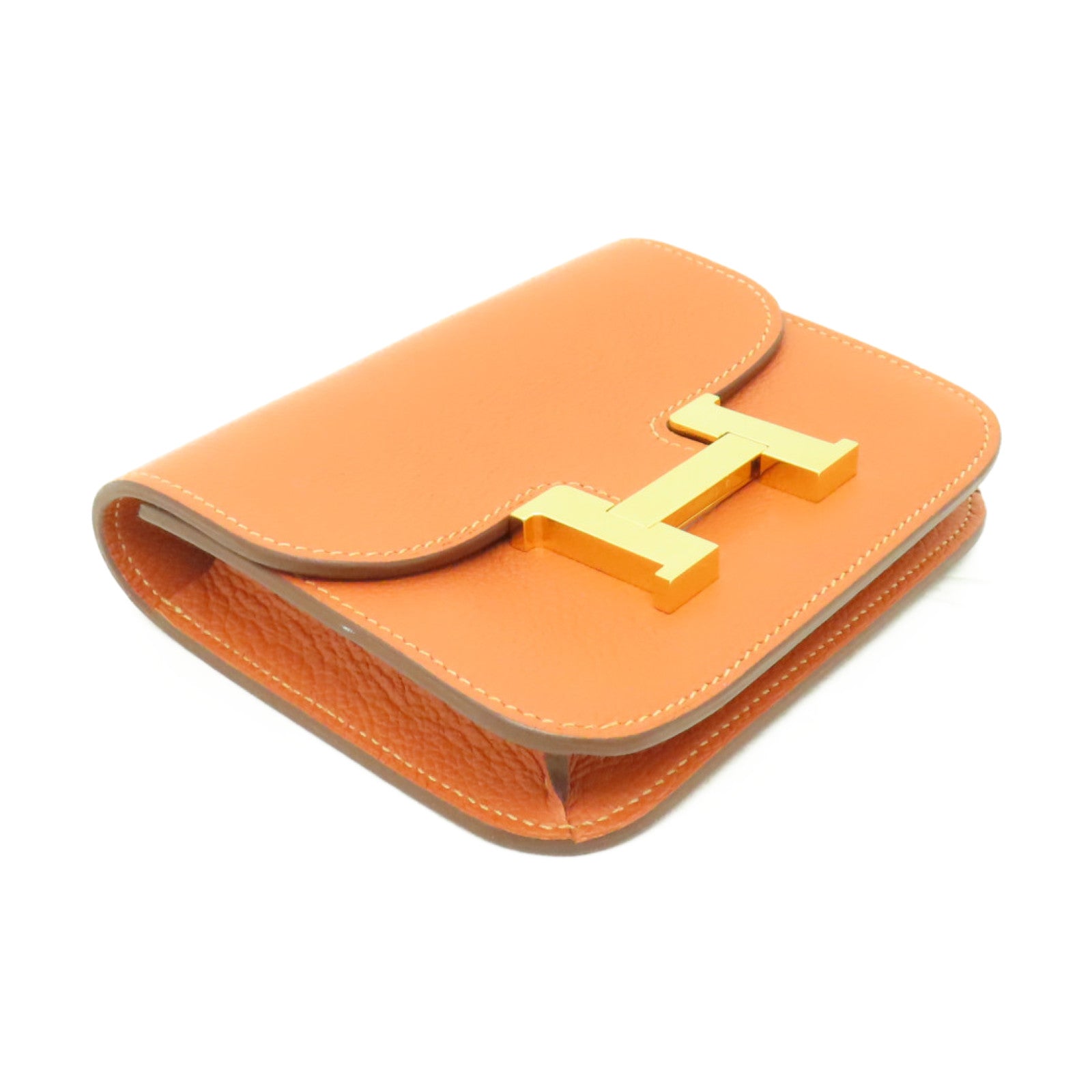 HERMES Evercolor皮革Constance Slim金扣錢包Vert-De-Gris棕色