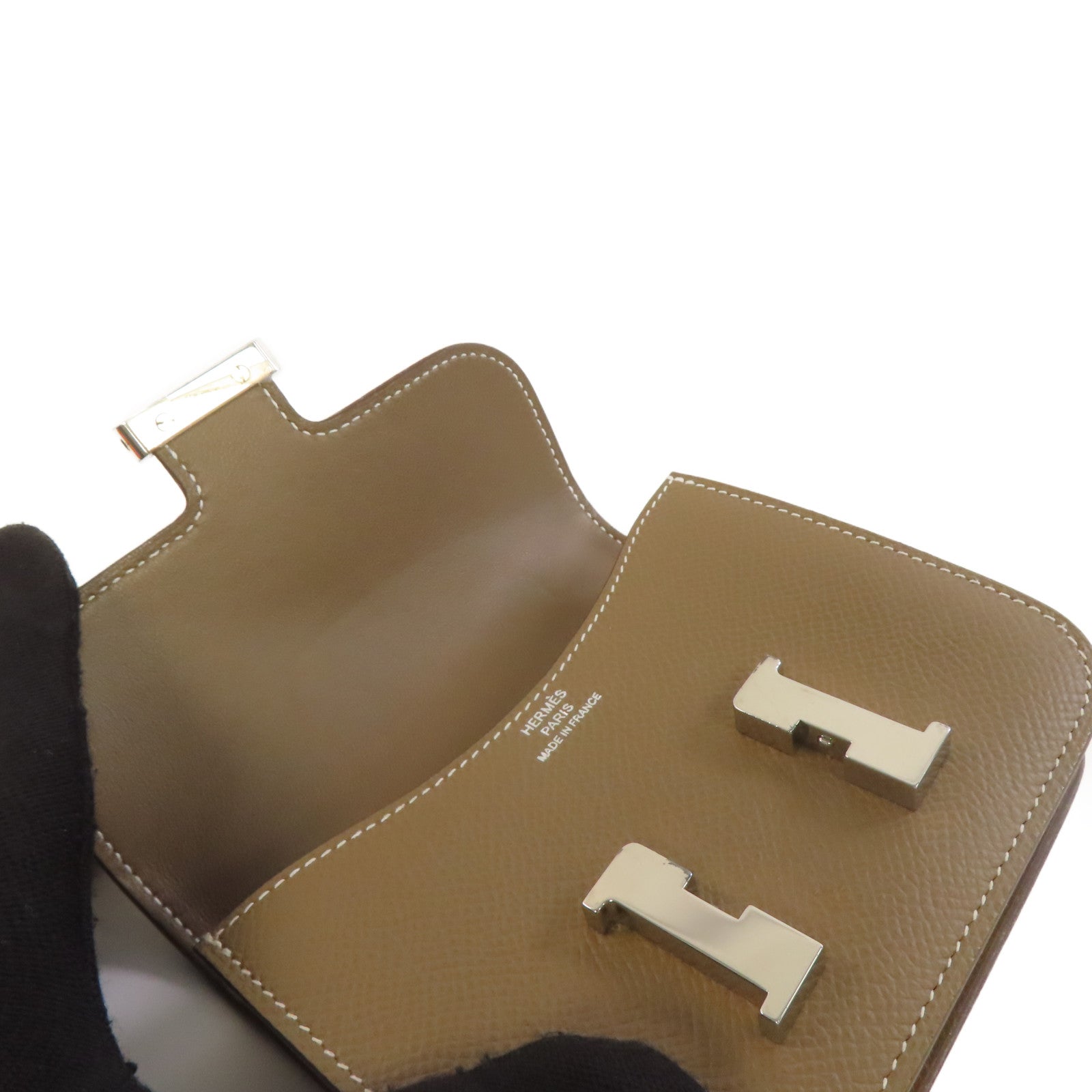 HERMES Epsom皮革Constance Slim Wallet銀扣短錢包啡色