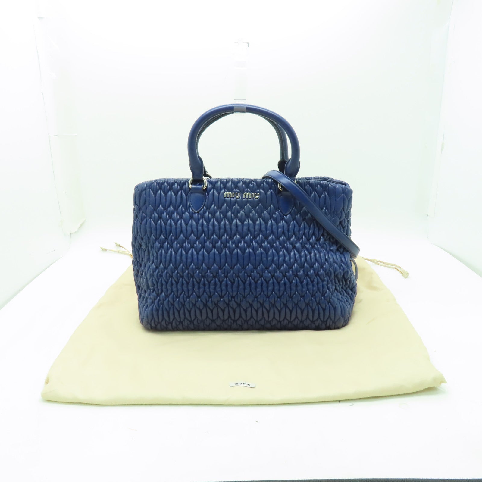 Miu Miu 牛皮皮革2 Way Shoulder銀扣手挽肩背兩用袋藍色