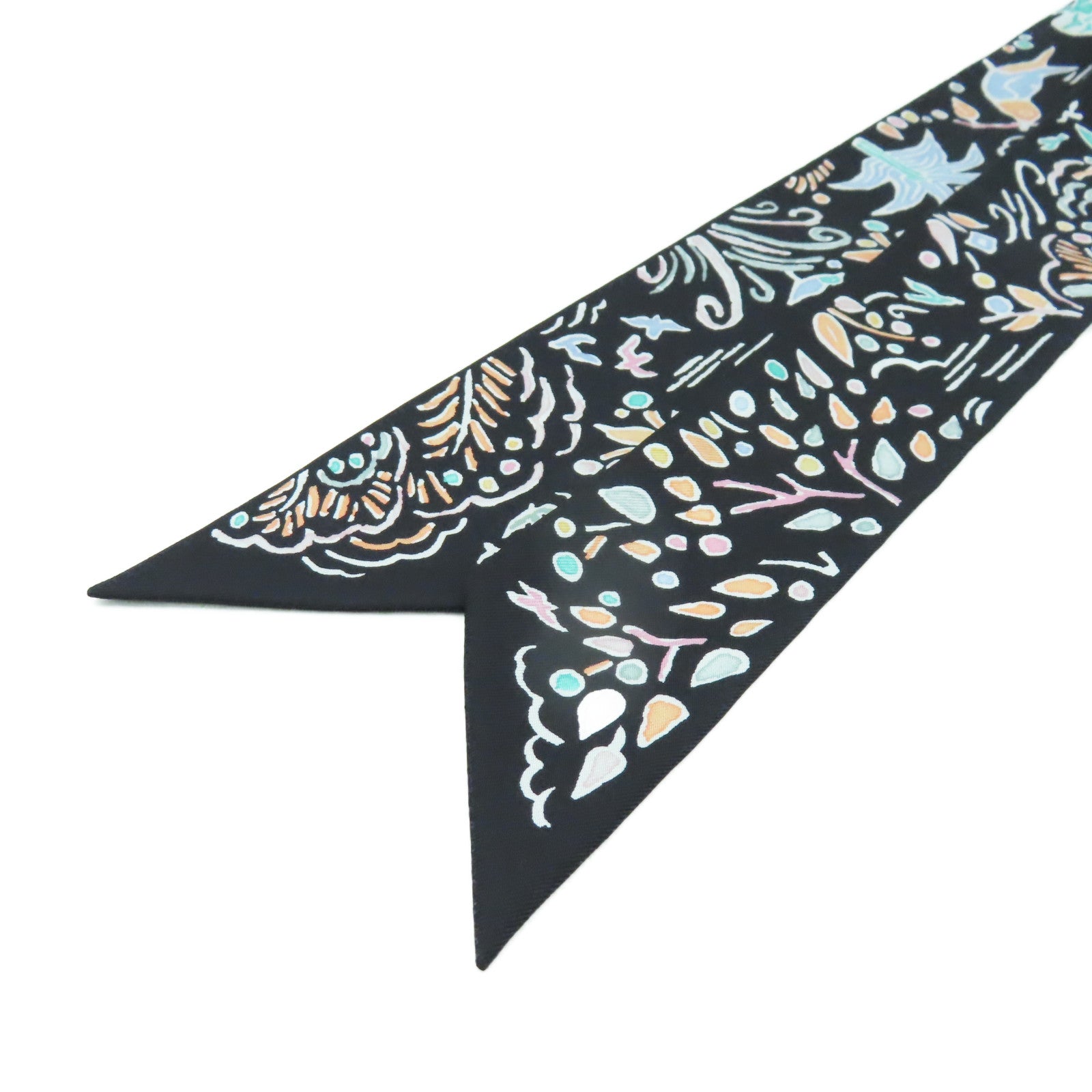 HERMES 絲質Twilly Scarf絲巾黑色/彩色