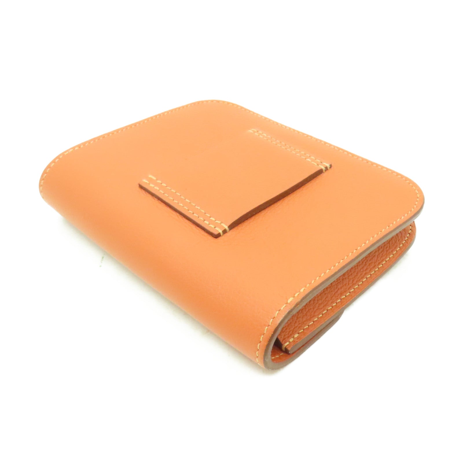 HERMES Evercolor皮革Constance Slim金扣錢包Vert-De-Gris棕色