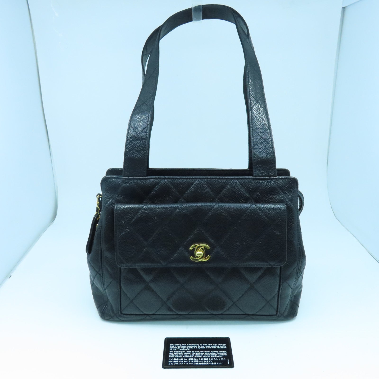 CHANEL 菱格Caviar皮革Vintage Tote Bag金扣手挽袋黑色
