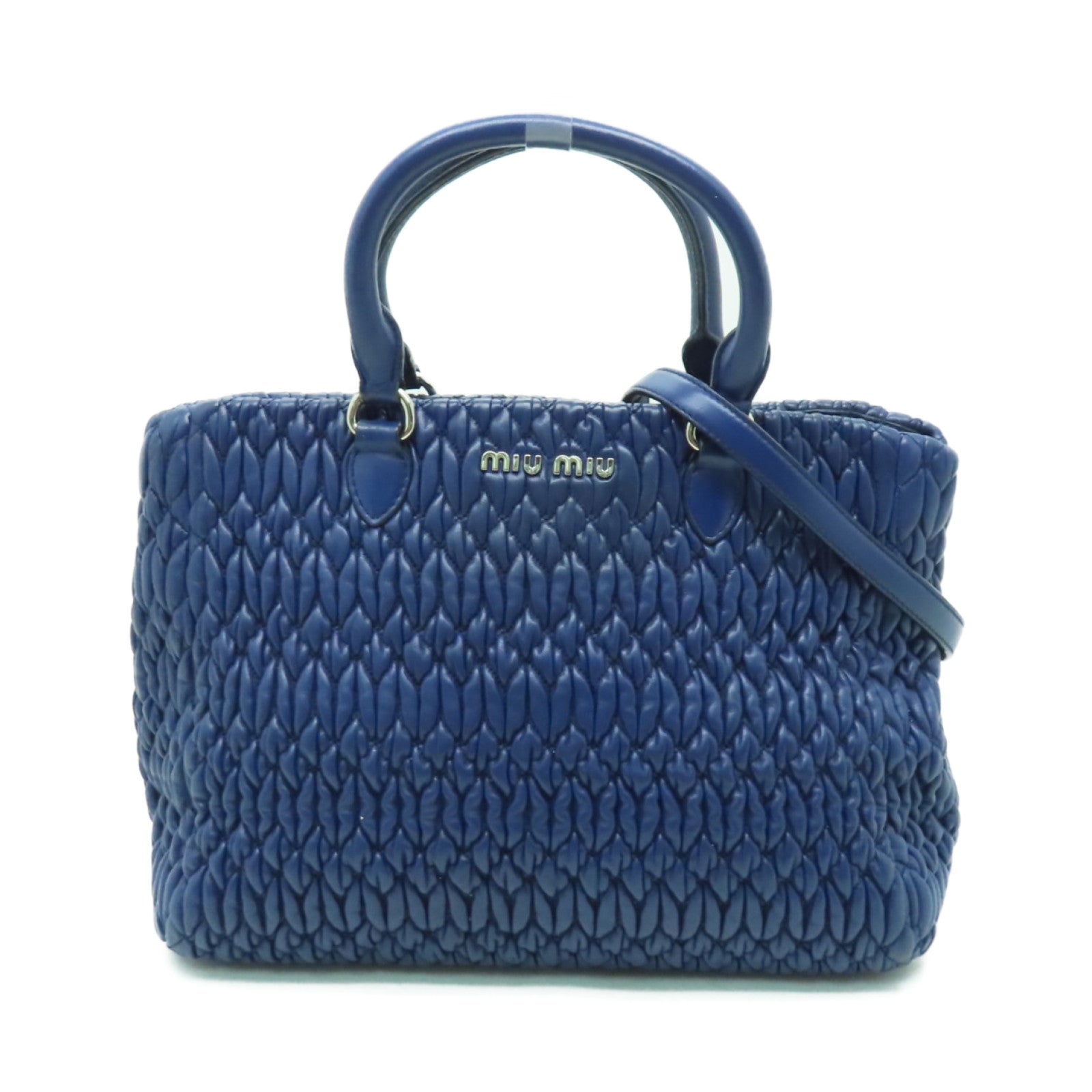 Miu Miu 牛皮皮革2 Way Shoulder銀扣手挽肩背兩用袋藍色
