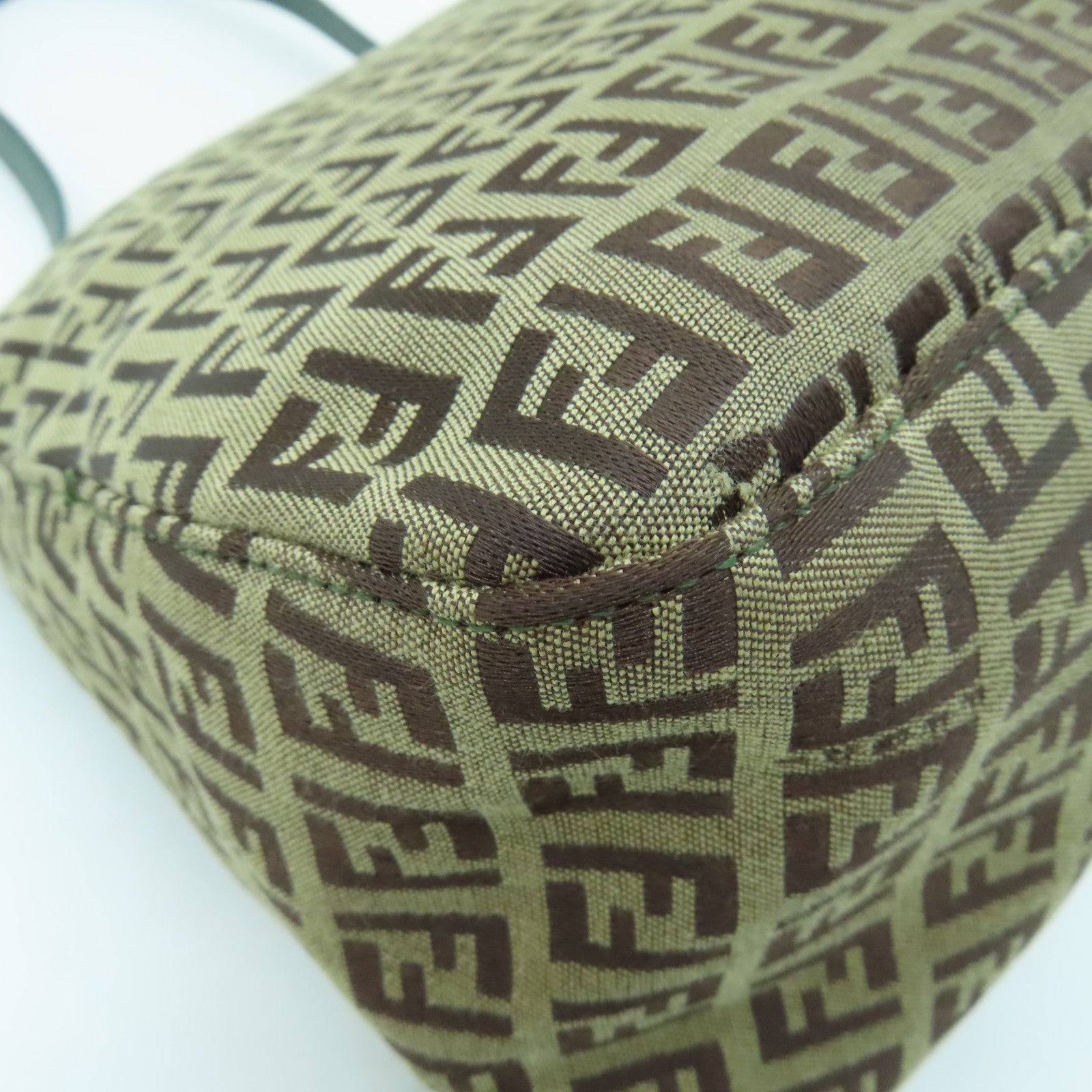 FENDI 帆布Shoulder Bag金扣肩背袋棕色/綠色
