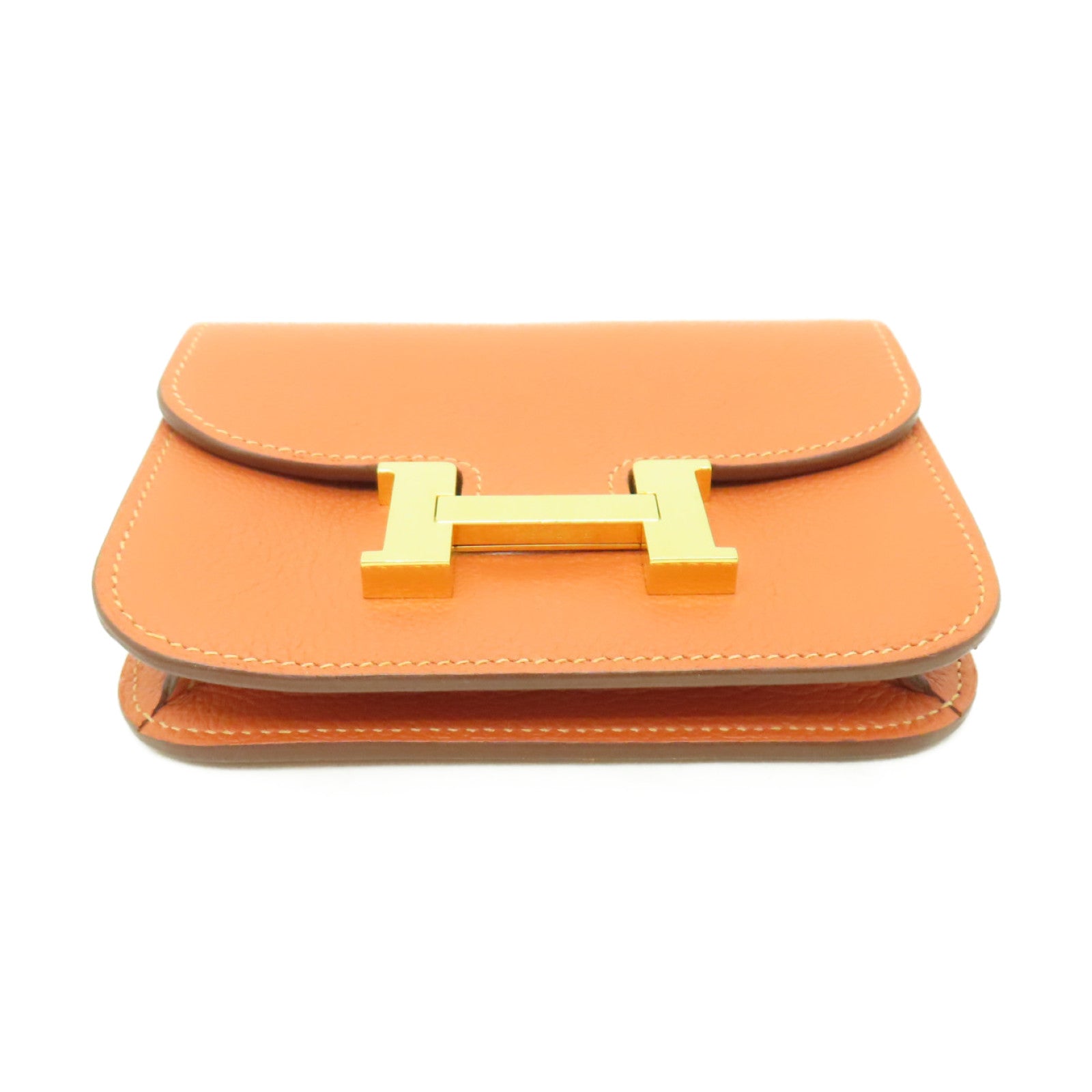 HERMES Evercolor皮革Constance Slim金扣錢包Vert-De-Gris棕色
