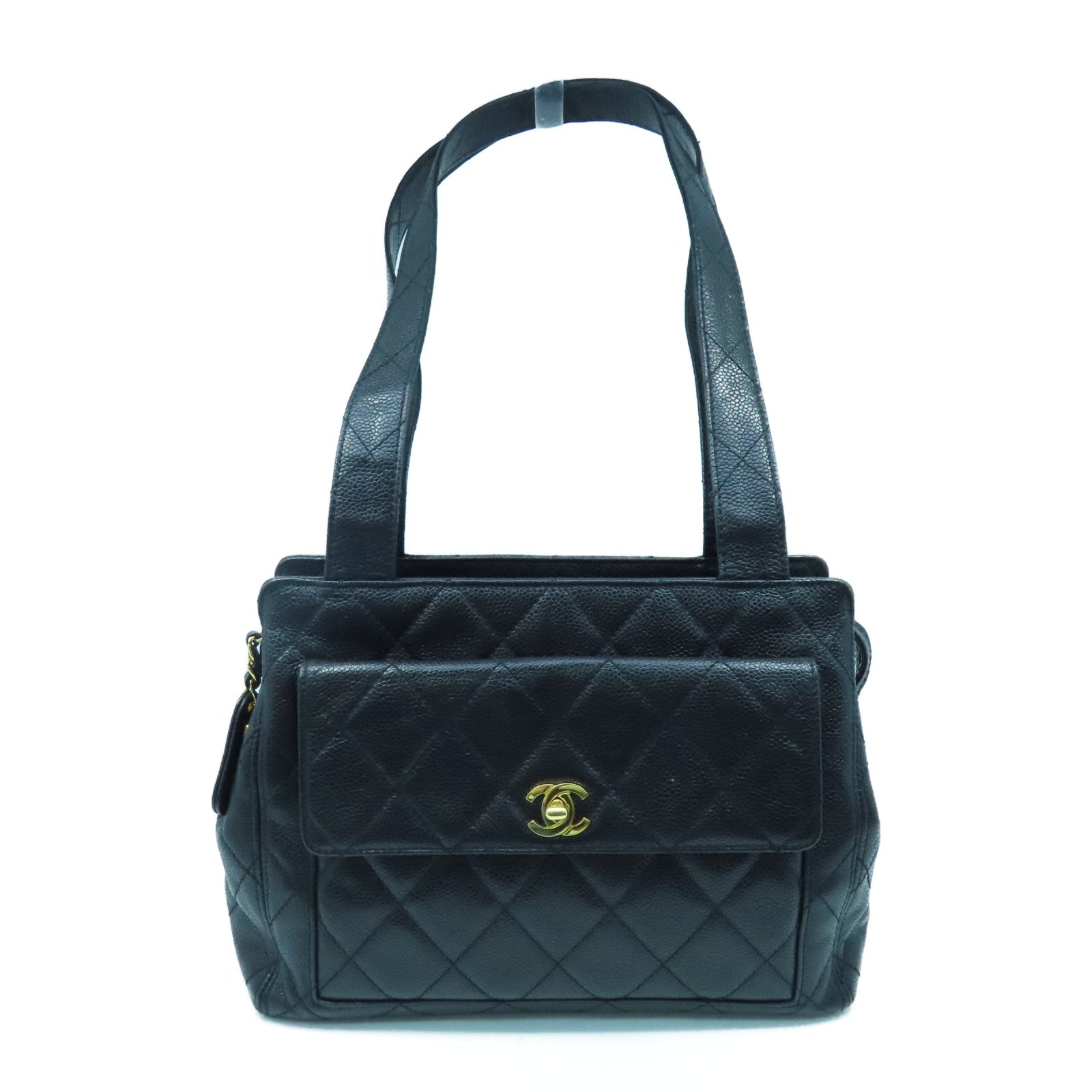 CHANEL 菱格Caviar皮革Vintage Tote Bag金扣手挽袋黑色