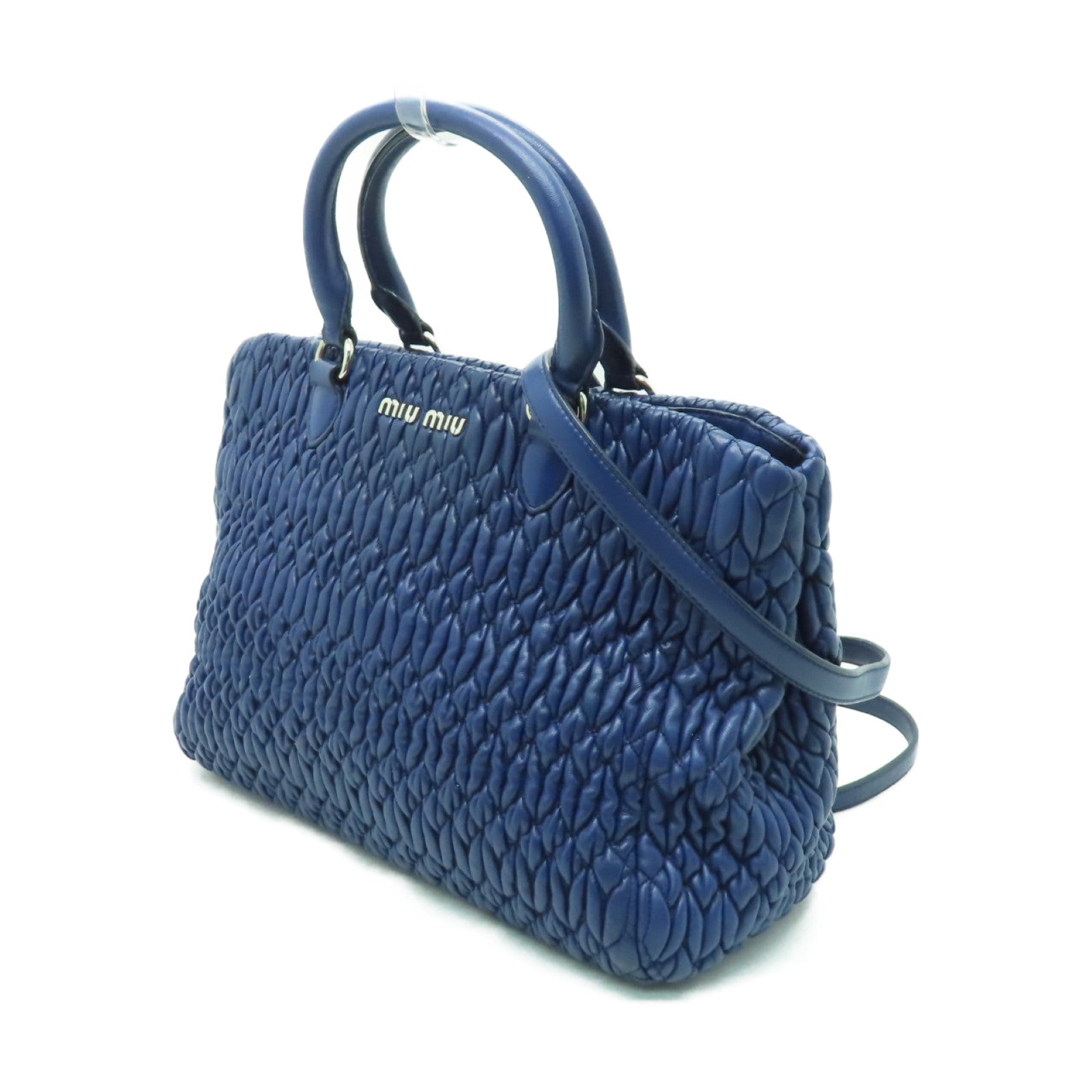 Miu Miu 牛皮皮革2 Way Shoulder銀扣手挽肩背兩用袋藍色