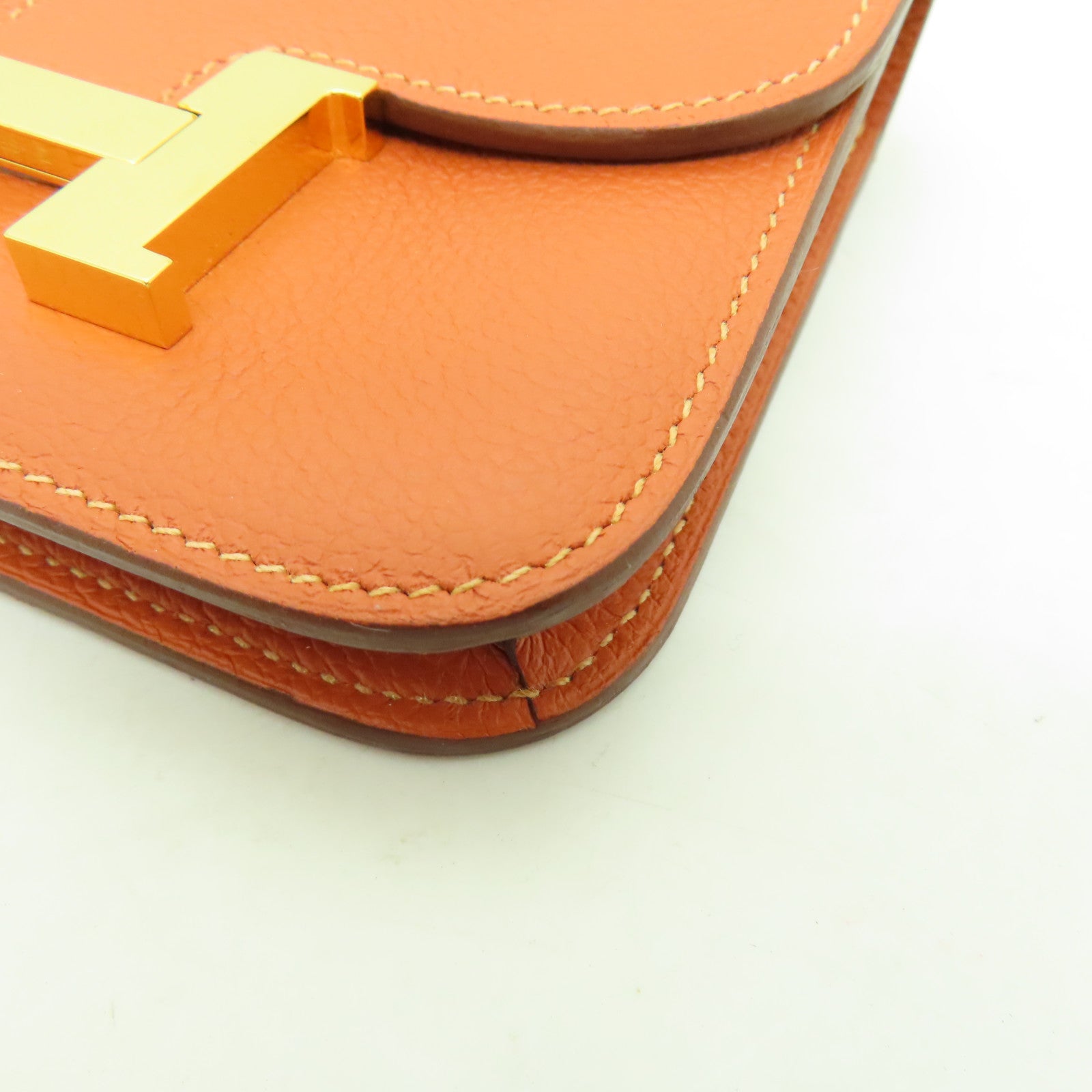 HERMES Evercolor皮革Constance Slim金扣錢包Vert-De-Gris棕色
