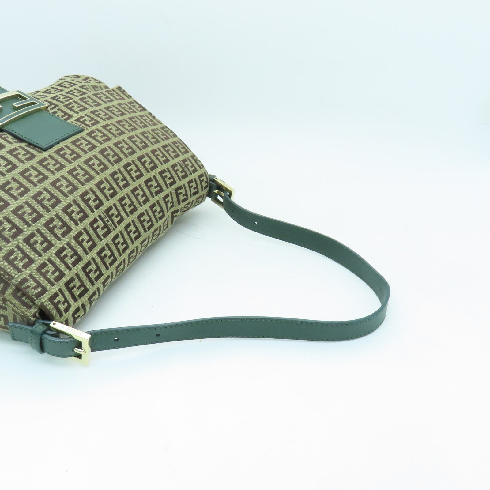 FENDI 帆布Shoulder Bag金扣肩背袋棕色/綠色