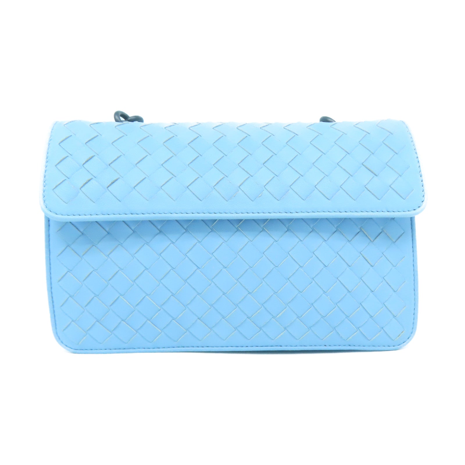 BOTTEGA VENETA 牛皮皮革Chain Shoulder黑扣鏈帶肩背袋淺藍色