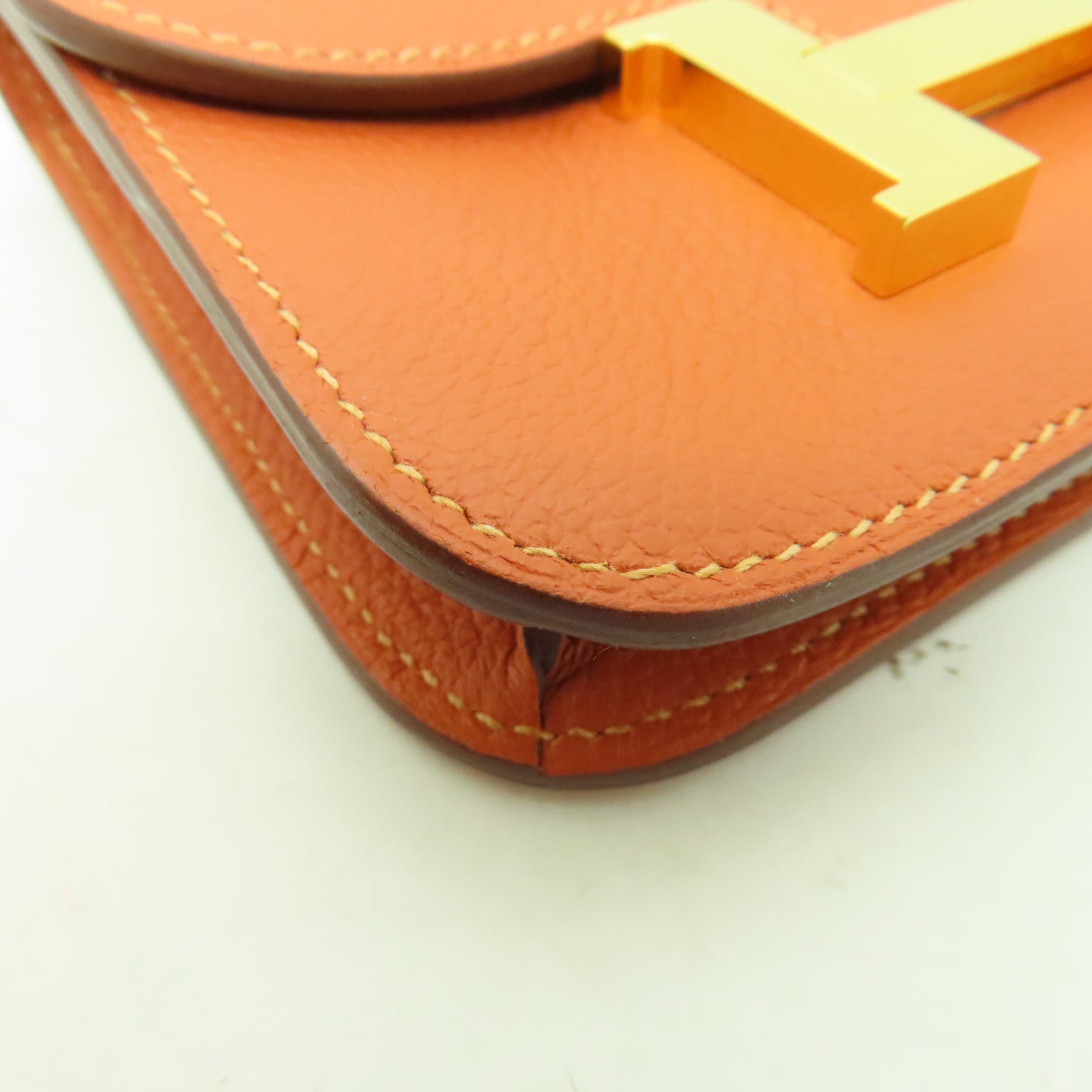 HERMES Evercolor皮革Constance Slim金扣錢包Vert-De-Gris棕色
