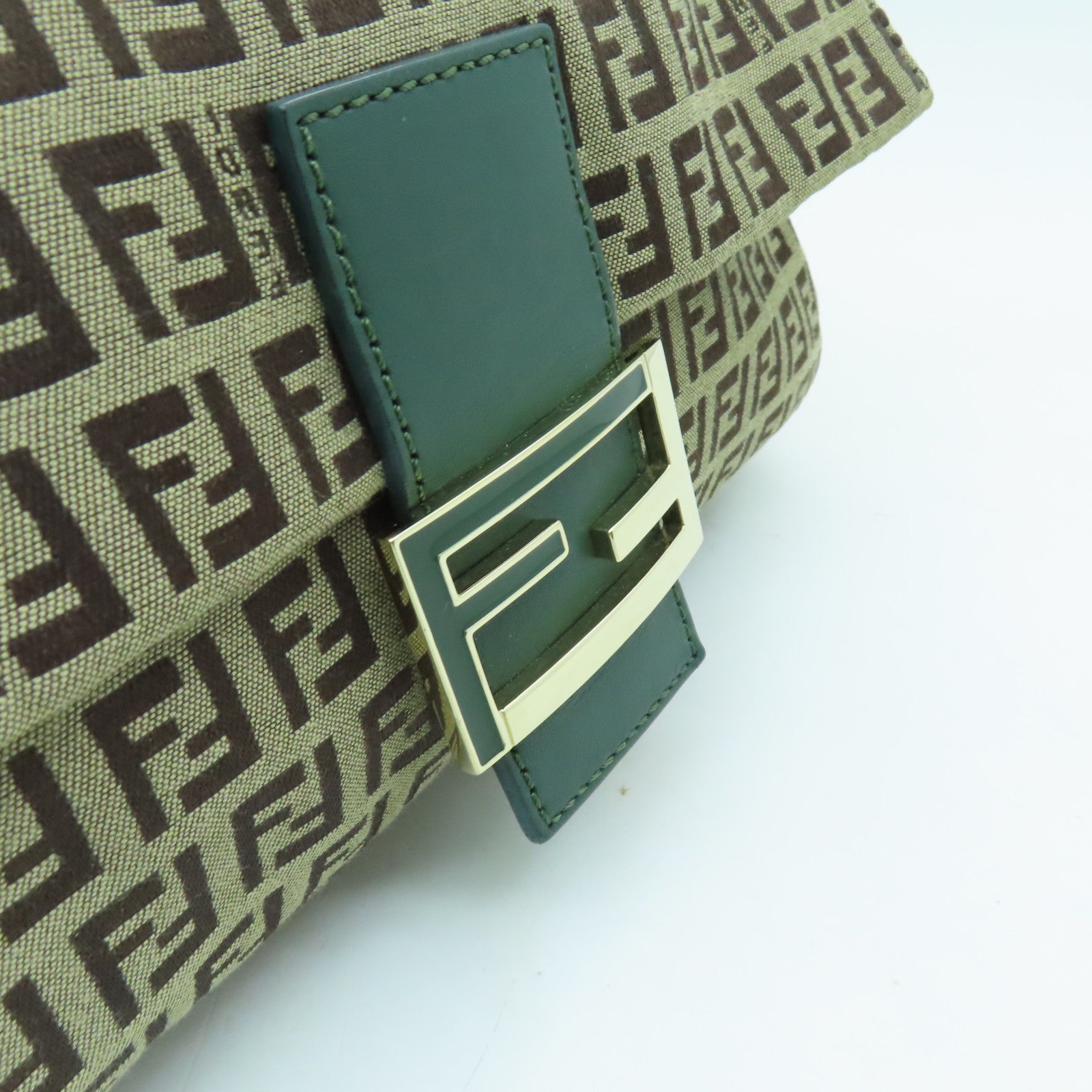 FENDI 帆布Shoulder Bag金扣肩背袋棕色/綠色