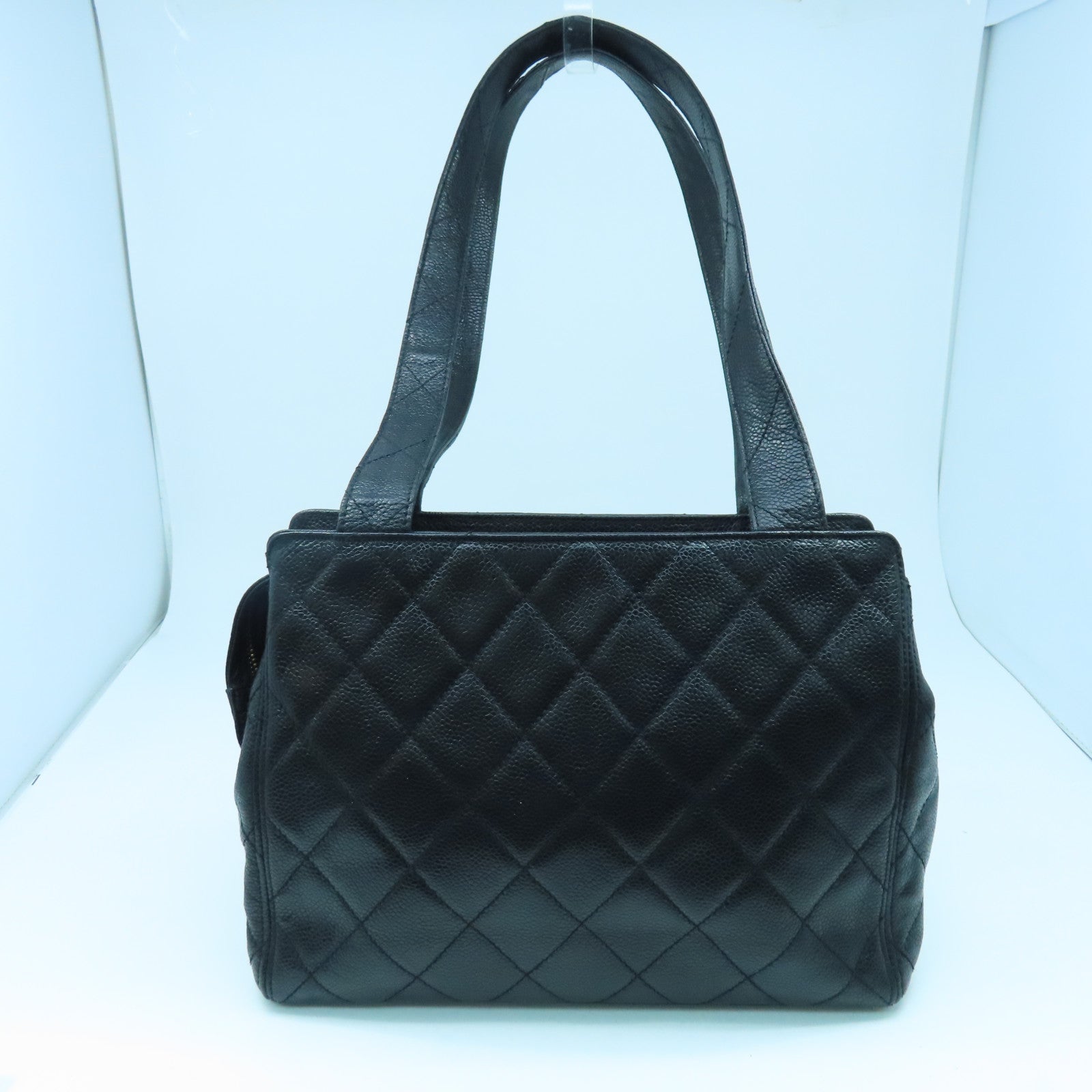 CHANEL 菱格Caviar皮革Vintage Tote Bag金扣手挽袋黑色