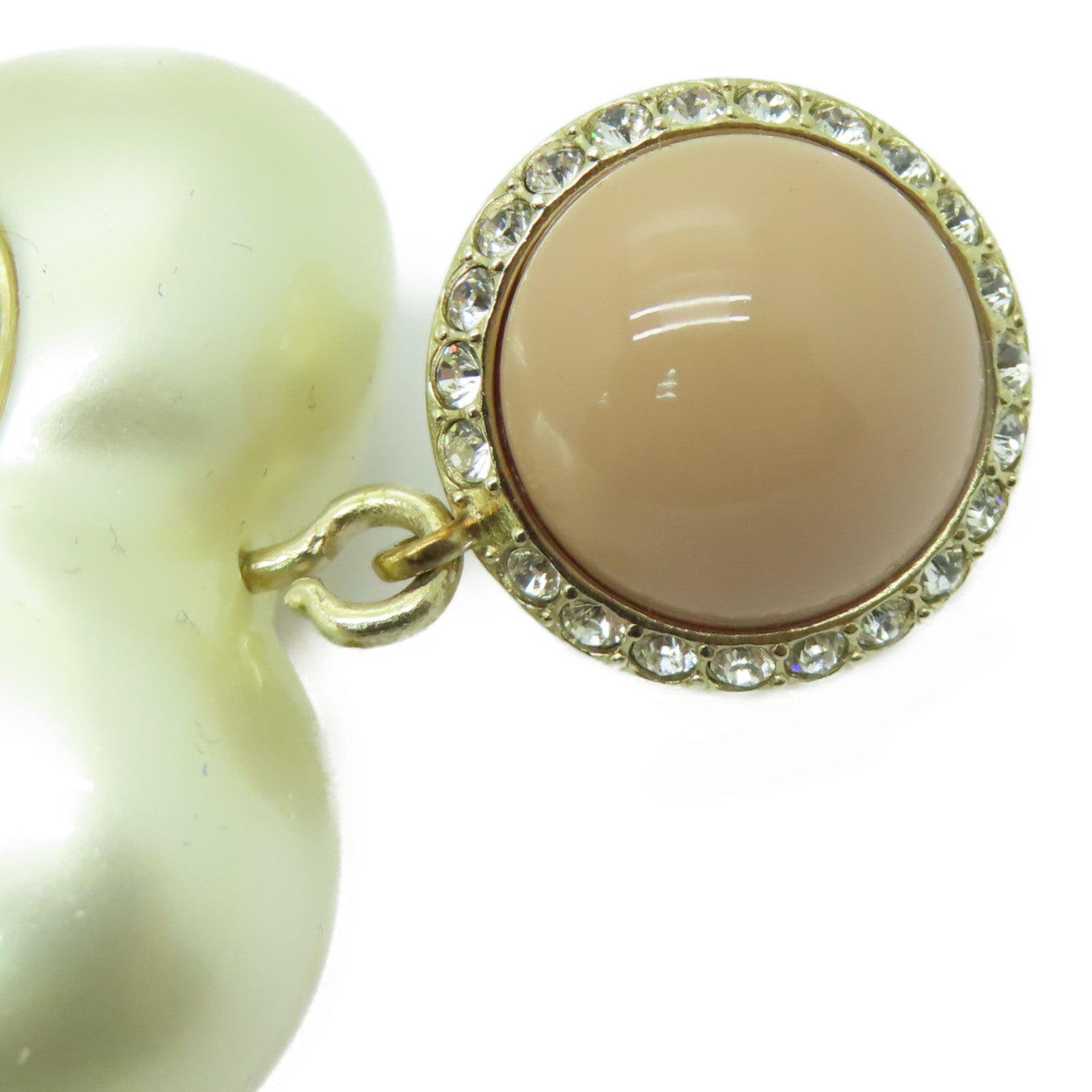 CHANEL 金屬Heart Earrings耳夾耳環粉紅色/珍珠白色