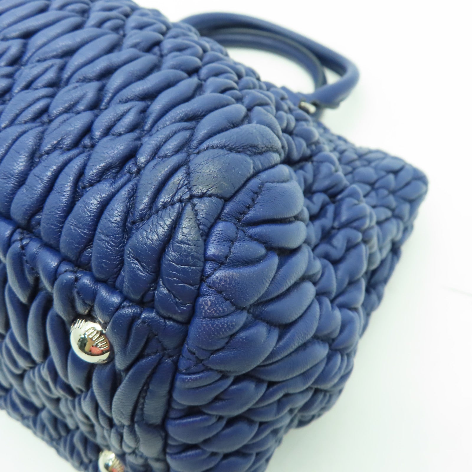 Miu Miu 牛皮皮革2 Way Shoulder銀扣手挽肩背兩用袋藍色