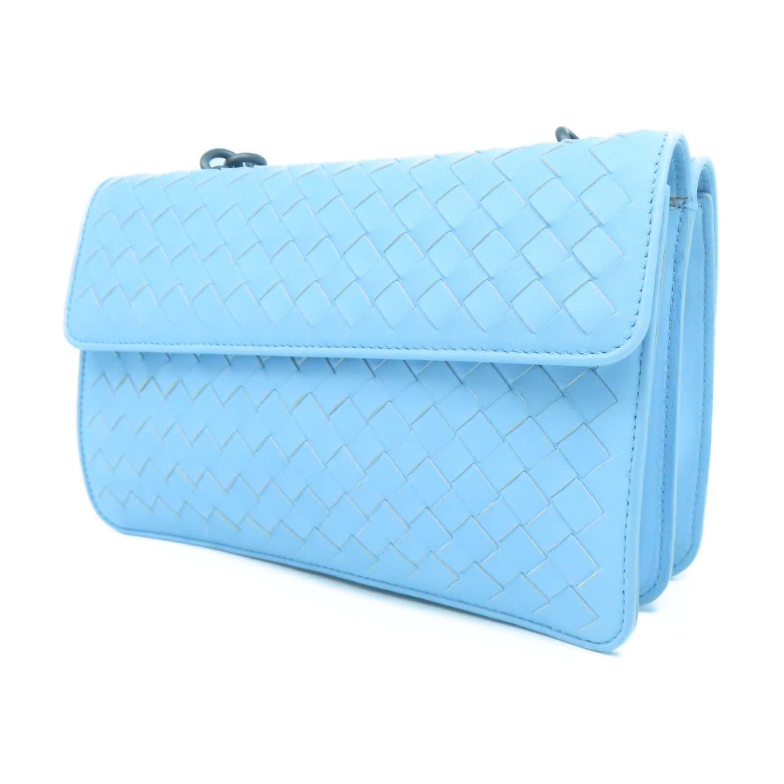 BOTTEGA VENETA 牛皮皮革Chain Shoulder黑扣鏈帶肩背袋淺藍色