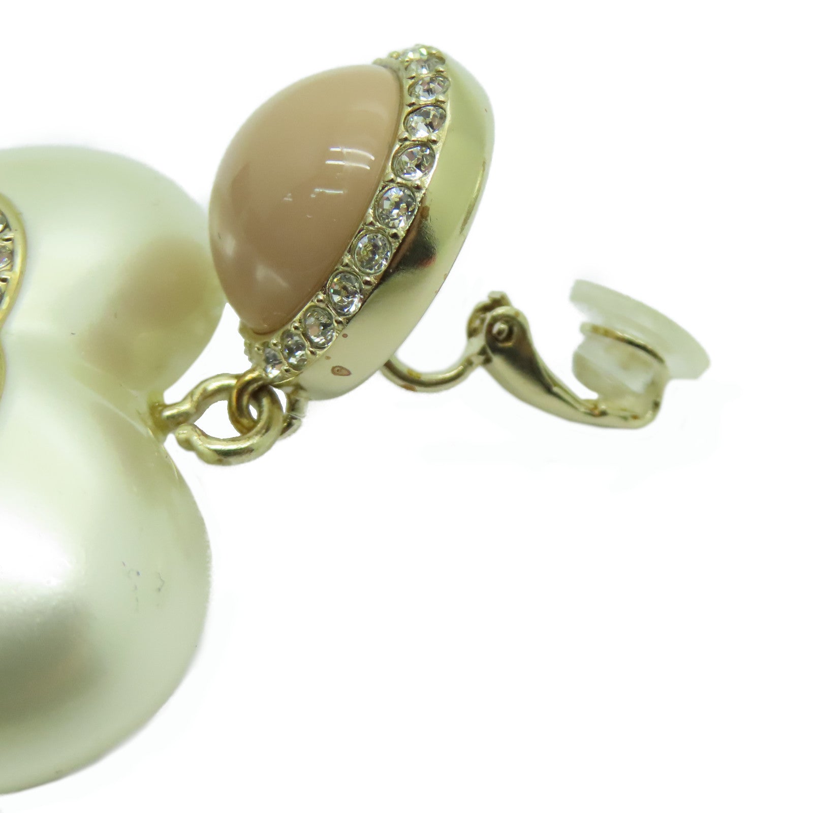 CHANEL 金屬Heart Earrings耳夾耳環粉紅色/珍珠白色