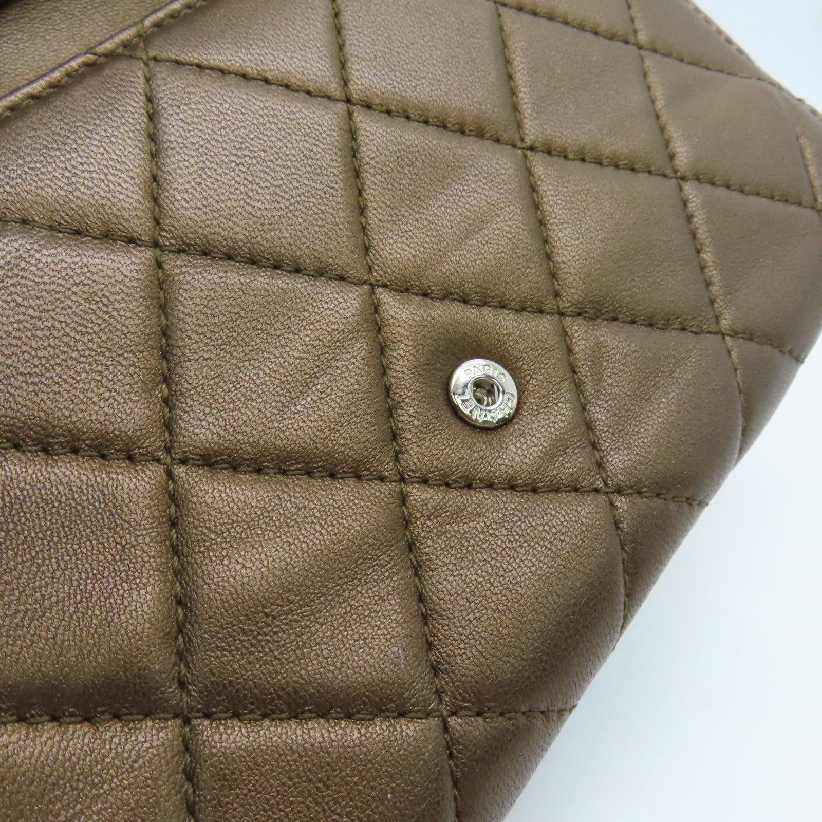 CHANEL 菱格牛皮皮革Long Wallet銀扣長錢包啡色