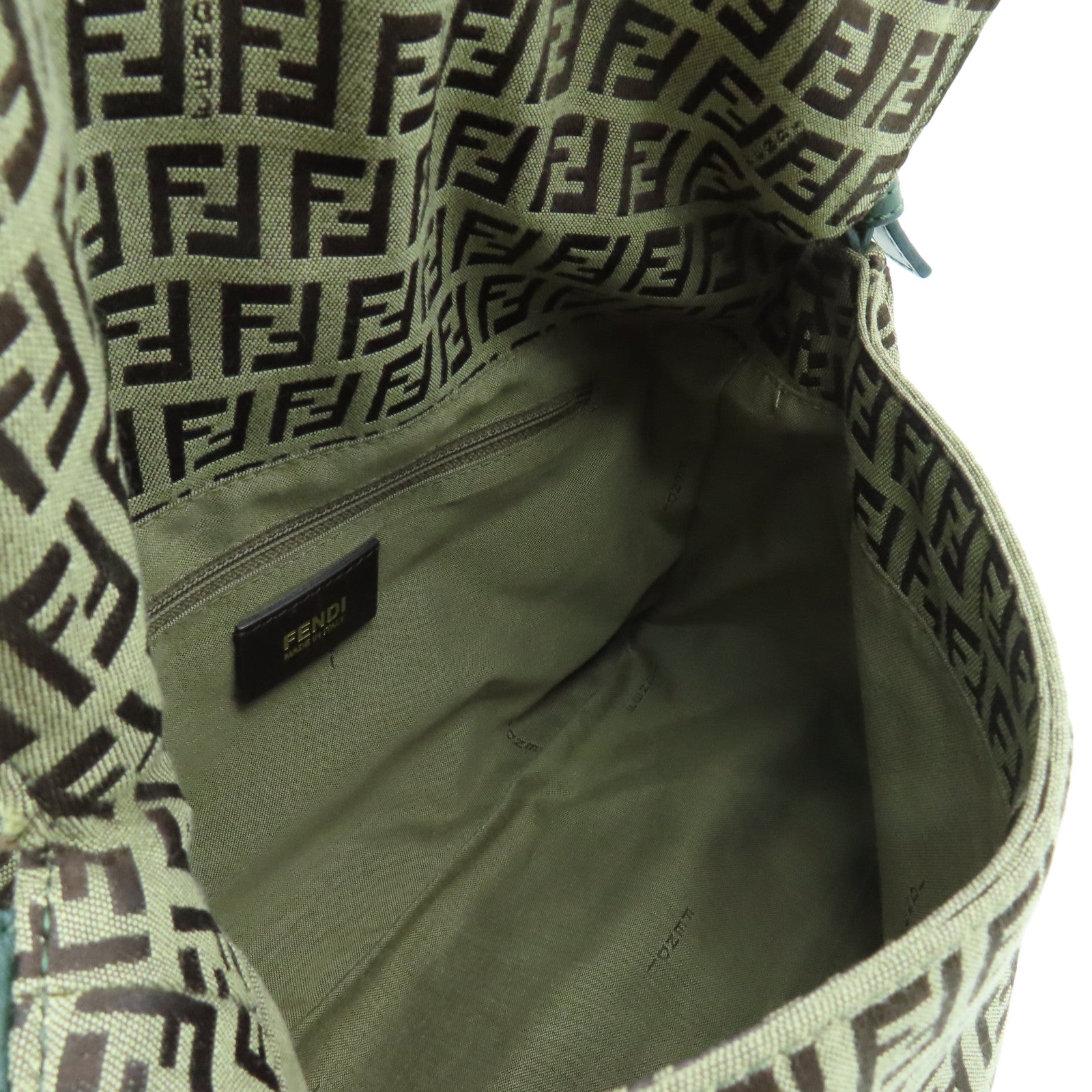 FENDI 帆布Shoulder Bag金扣肩背袋棕色/綠色