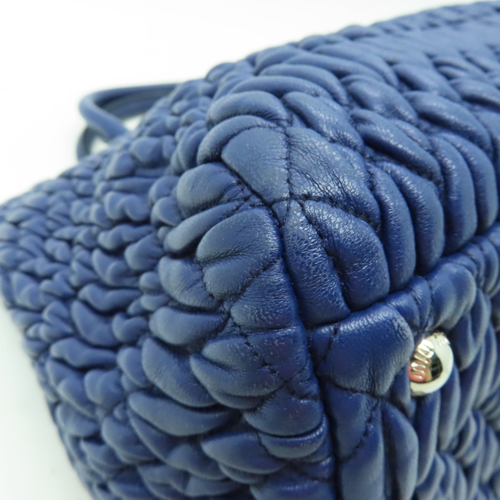 Miu Miu 牛皮皮革2 Way Shoulder銀扣手挽肩背兩用袋藍色