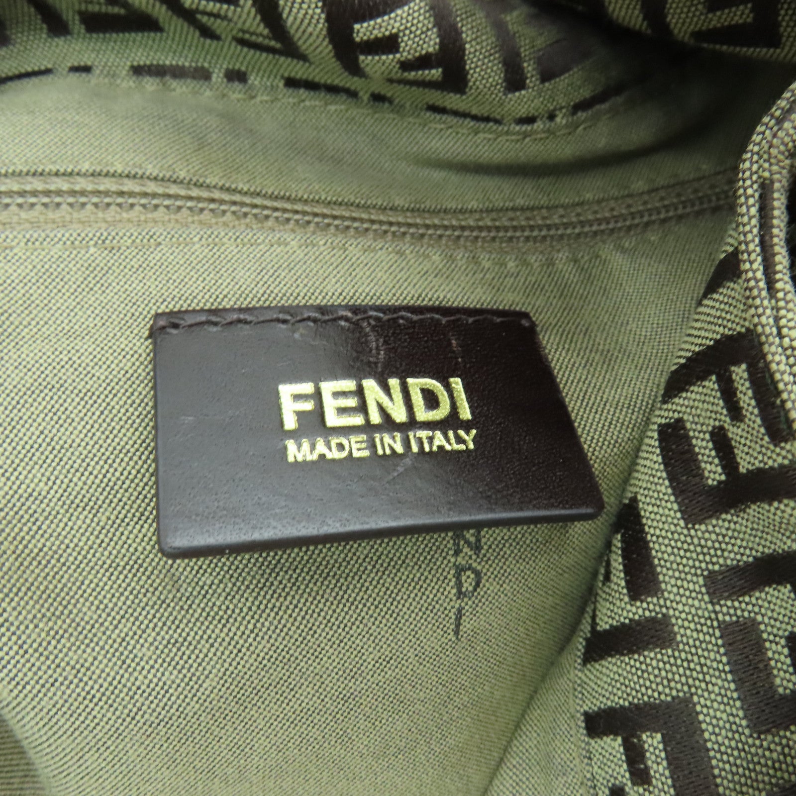 FENDI 帆布Shoulder Bag金扣肩背袋棕色/綠色