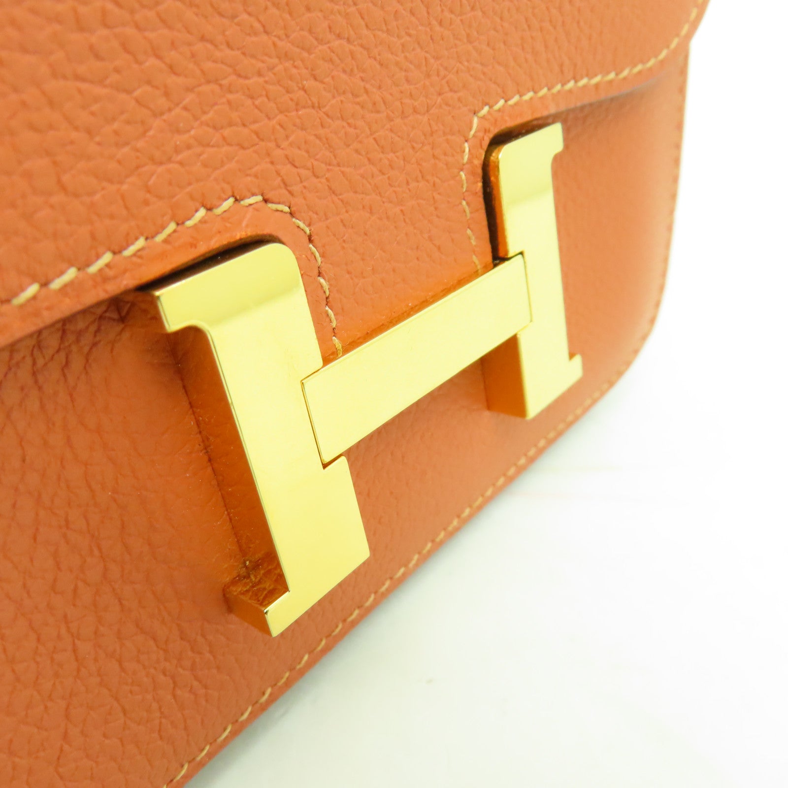 HERMES Evercolor皮革Constance Slim金扣錢包Vert-De-Gris棕色