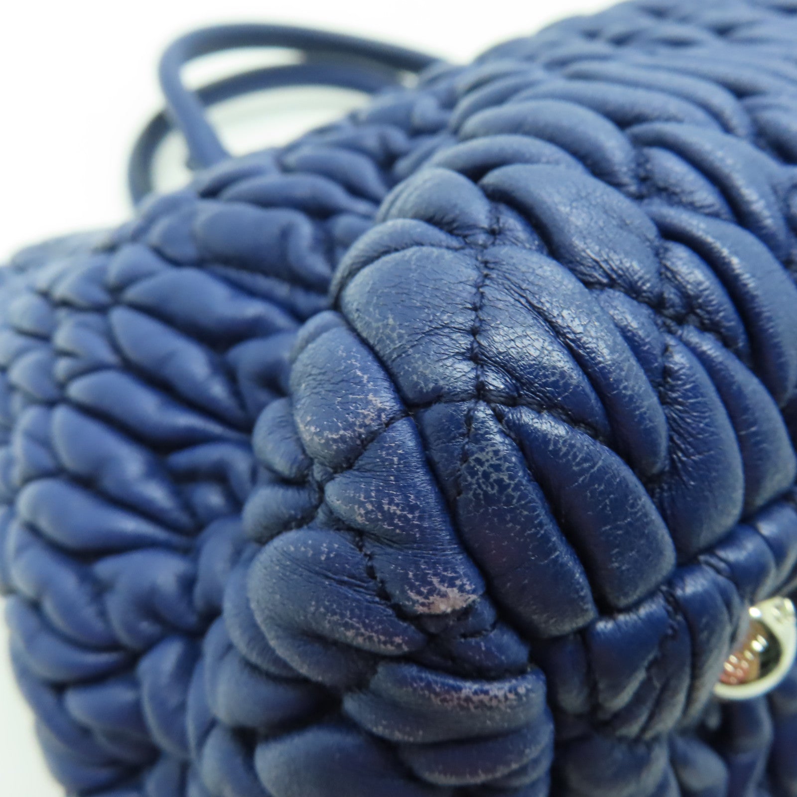 Miu Miu 牛皮皮革2 Way Shoulder銀扣手挽肩背兩用袋藍色
