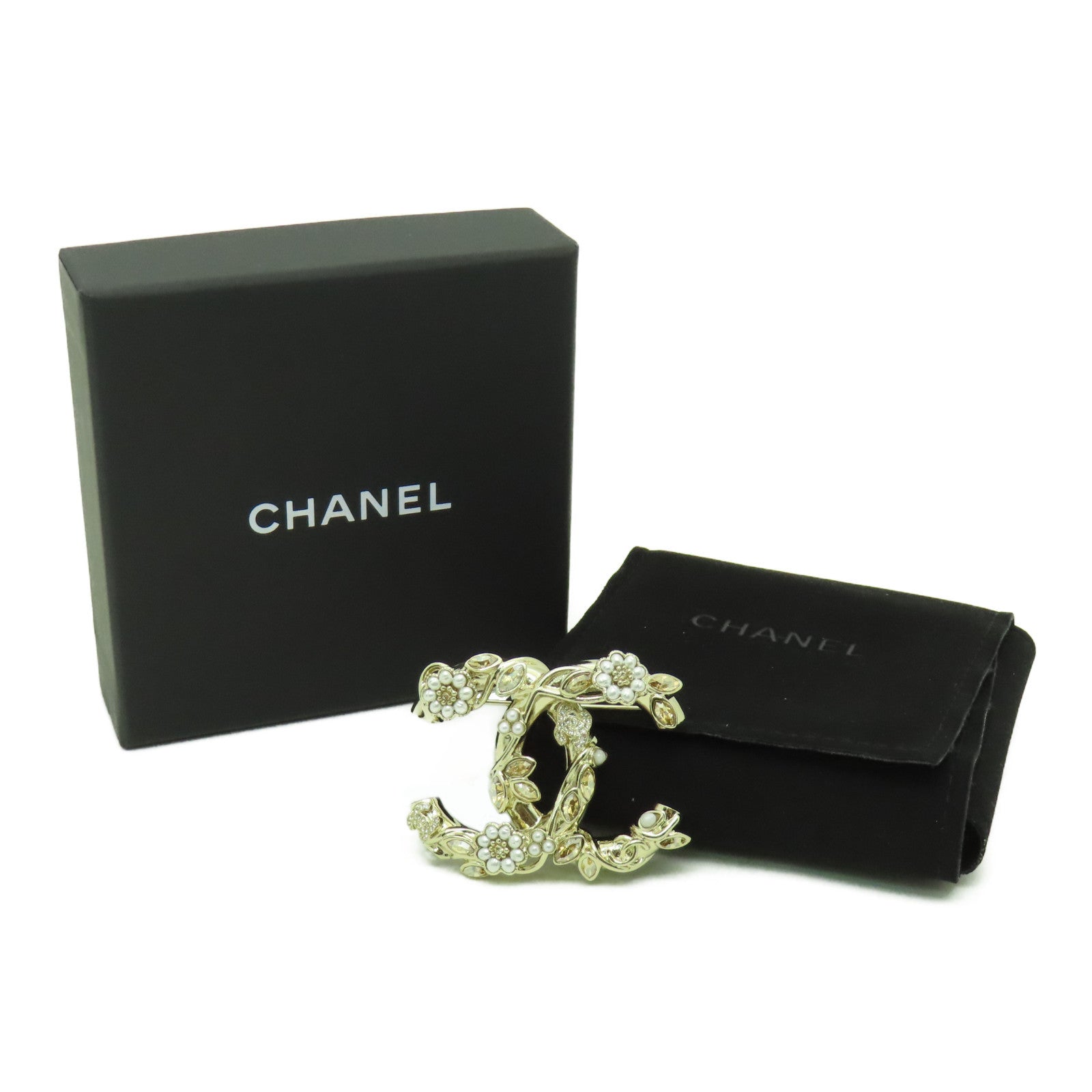 CHANEL 金屬Brooch胸針金色/白色