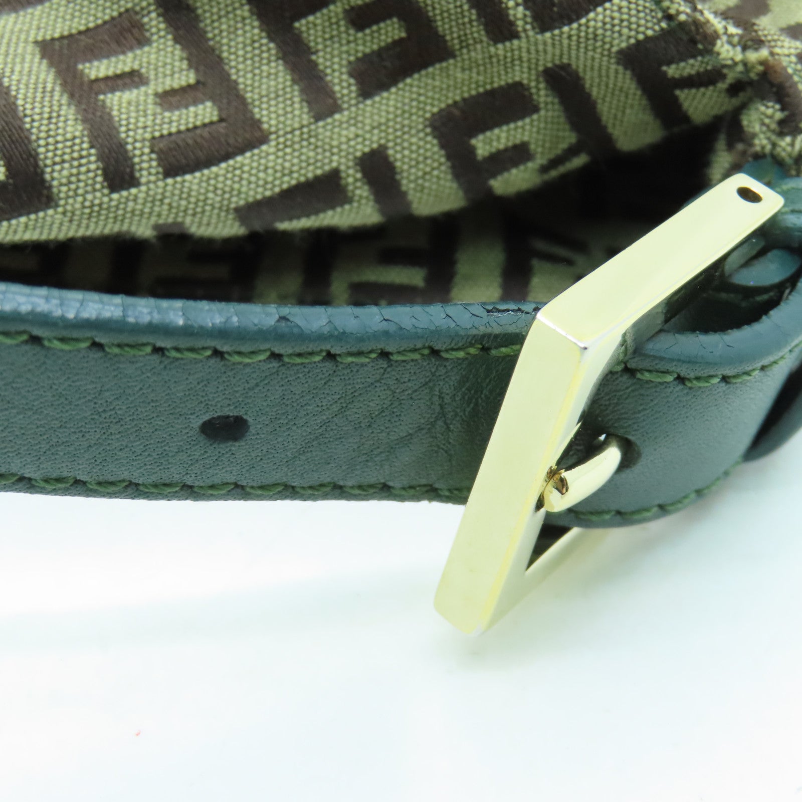 FENDI 帆布Shoulder Bag金扣肩背袋棕色/綠色