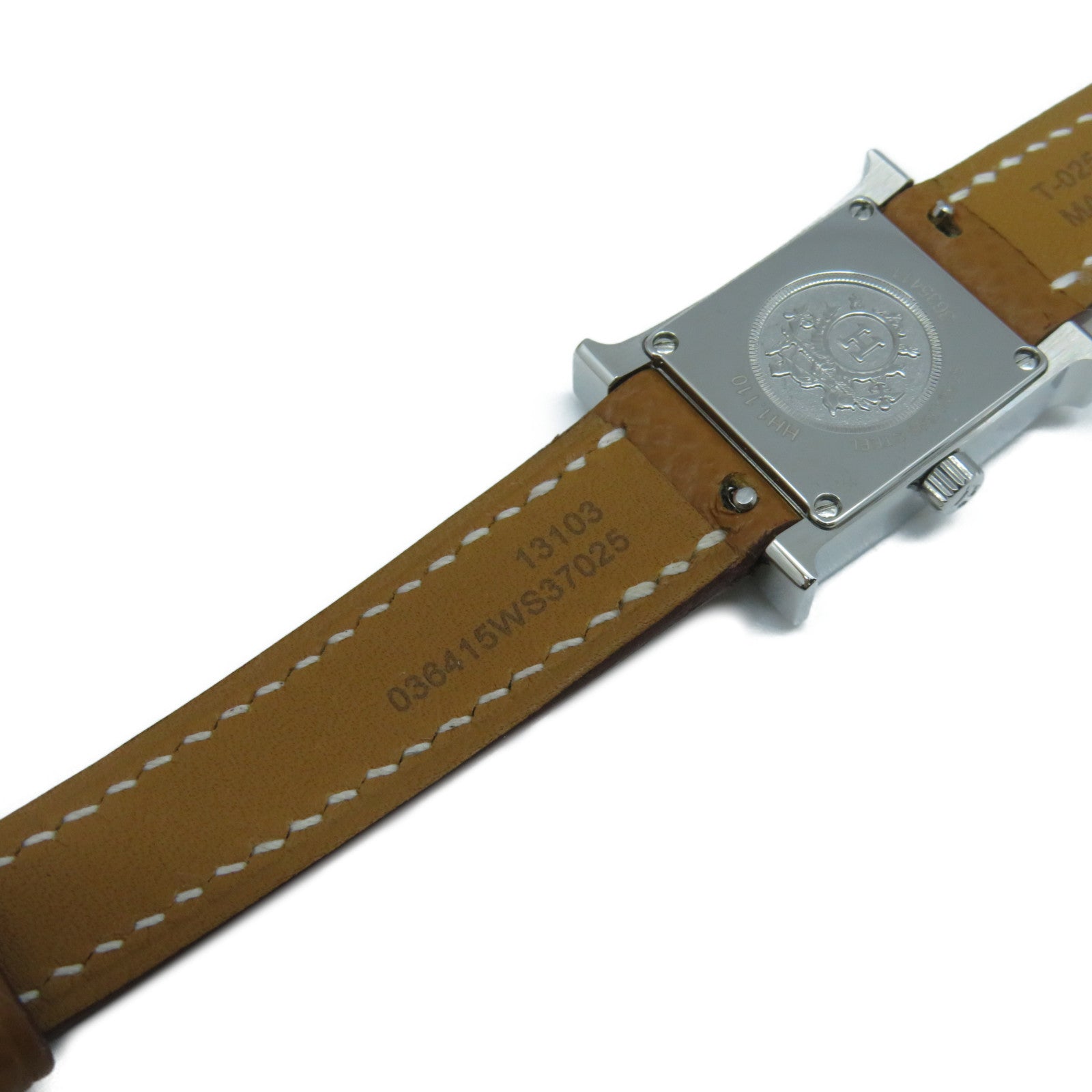 HERMES H watch 21mm不鏽鋼Epsom皮革帶手錶石英機芯白色/Gold經典駝色