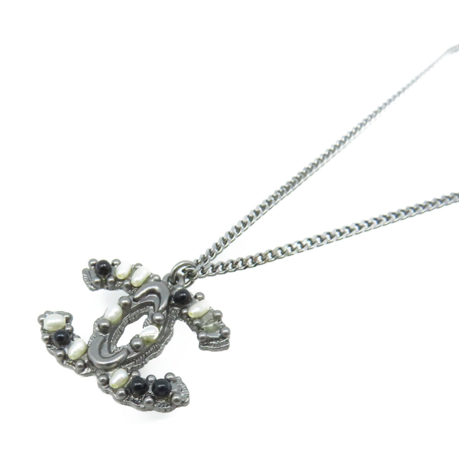 CHANEL 金屬/仿珍珠 CC Necklace項鏈銀色/黑色/米白色