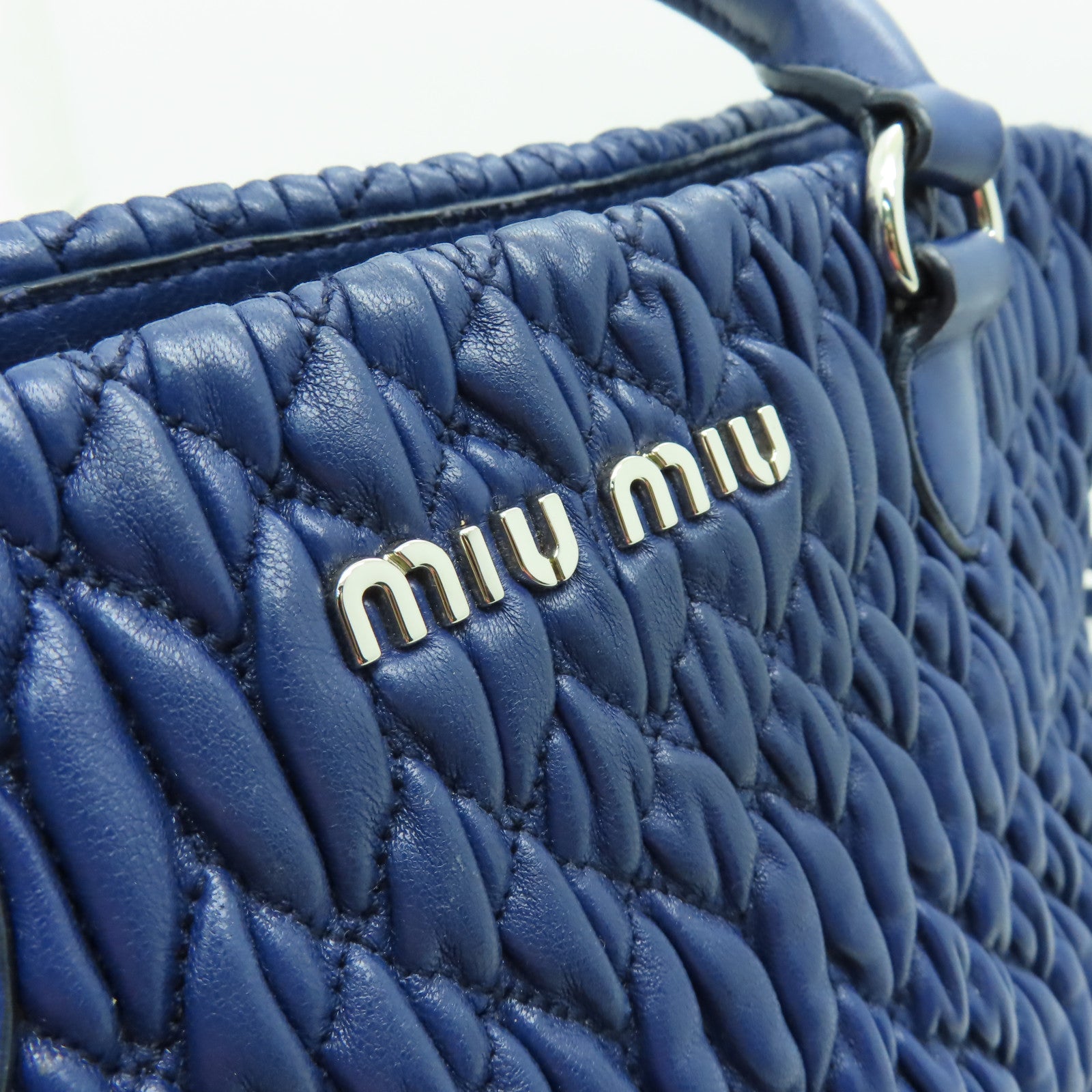 Miu Miu 牛皮皮革2 Way Shoulder銀扣手挽肩背兩用袋藍色