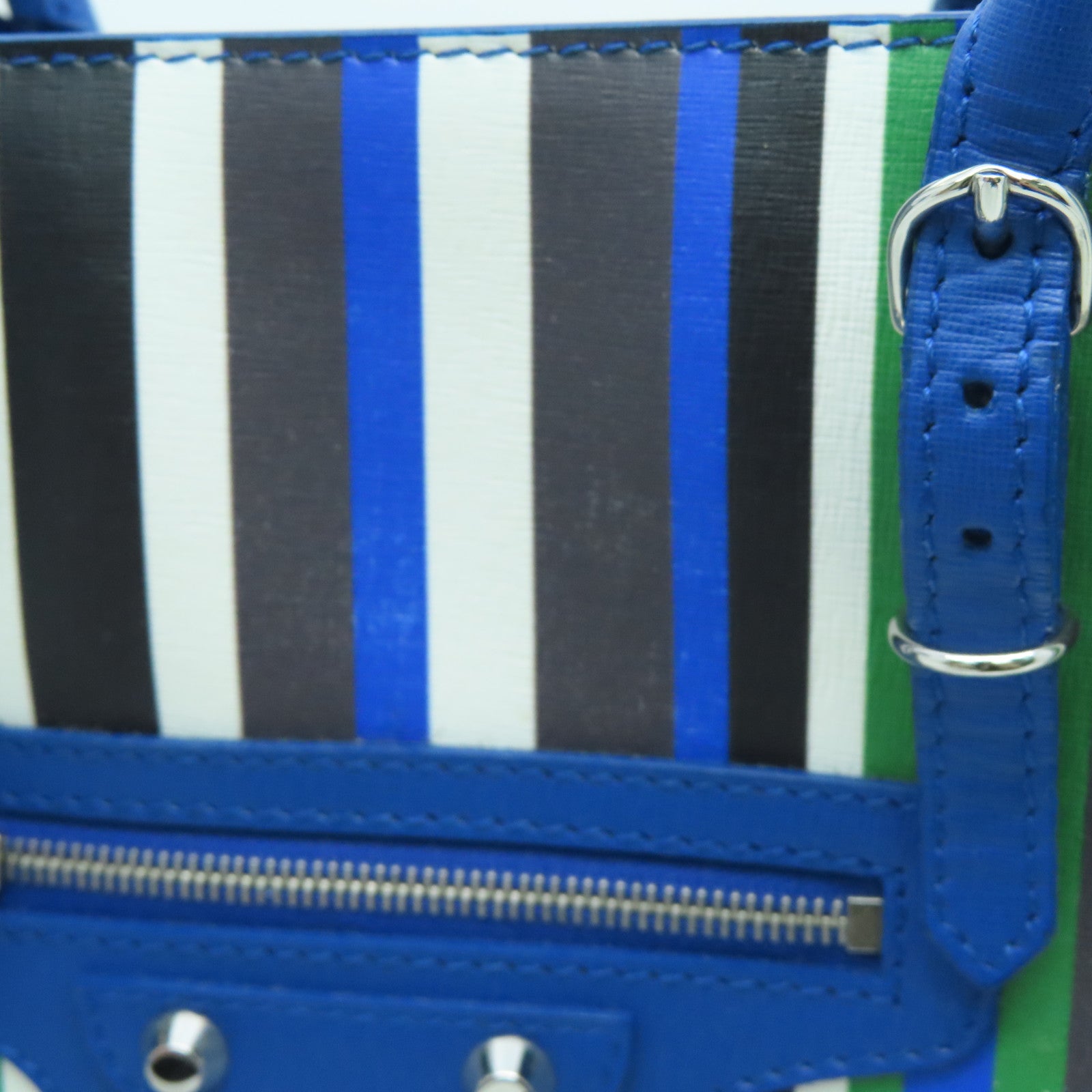 BALENCIAGA 【激减优惠】牛皮皮革Multicolor Stripe Leather Papier A6 Tote手挽肩背两用袋蓝色