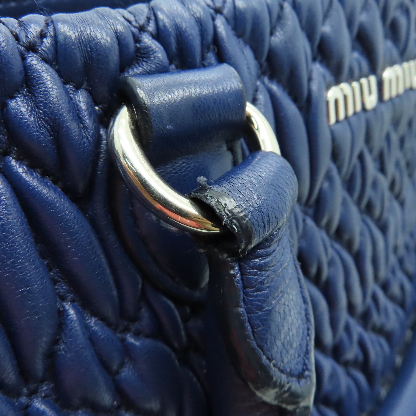 Miu Miu 牛皮皮革2 Way Shoulder銀扣手挽肩背兩用袋藍色